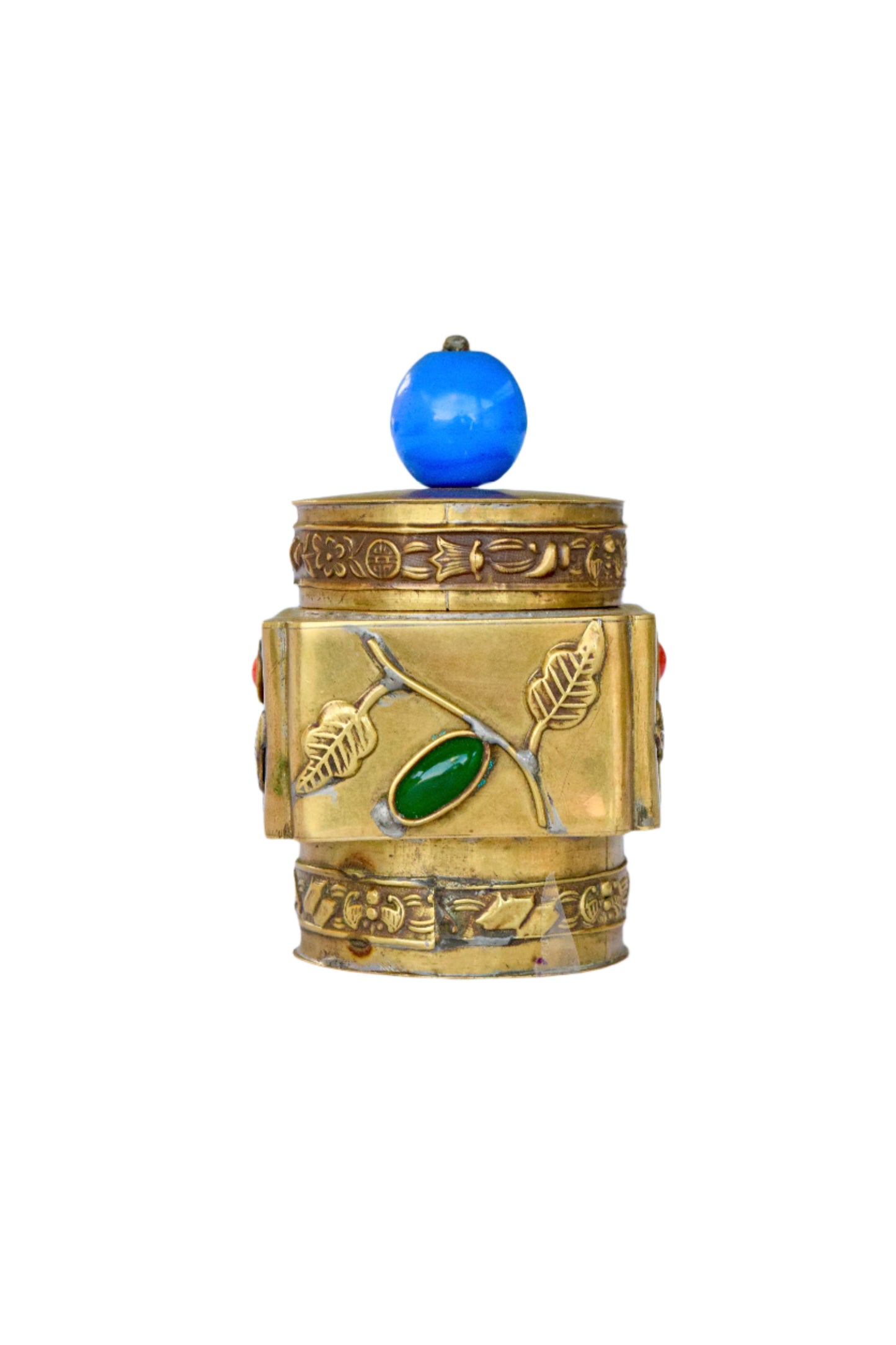 Chinese Brass Jar with Peking Glass