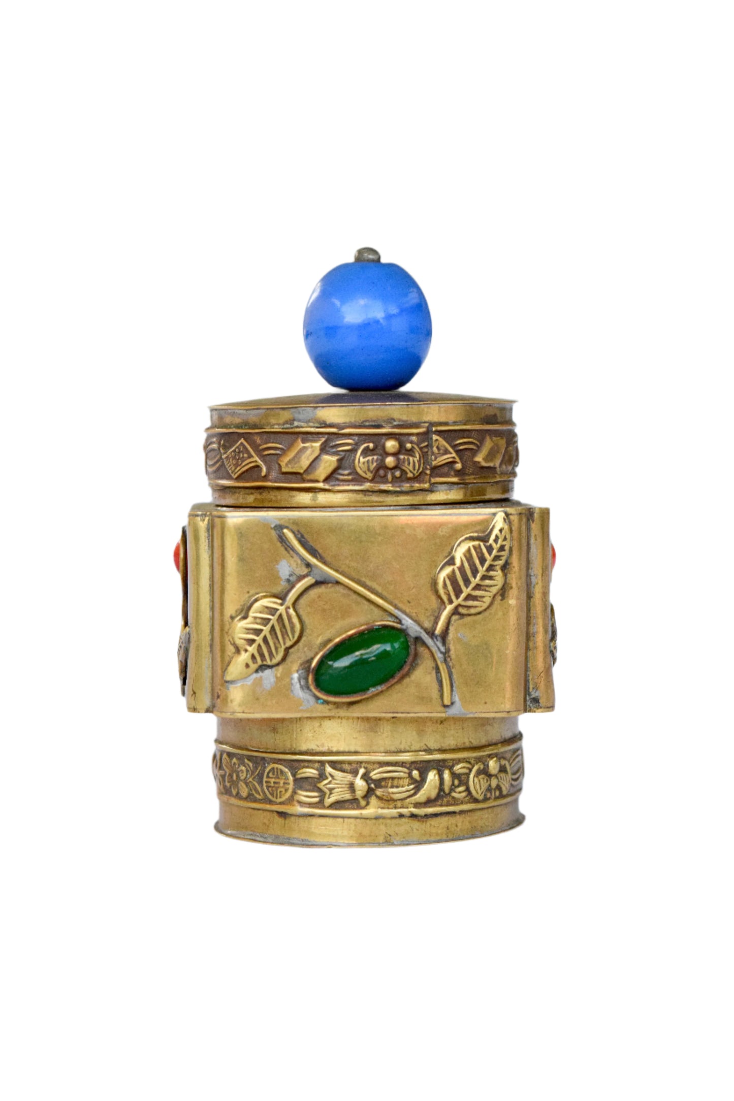 Chinese Brass Jar with Peking Glass