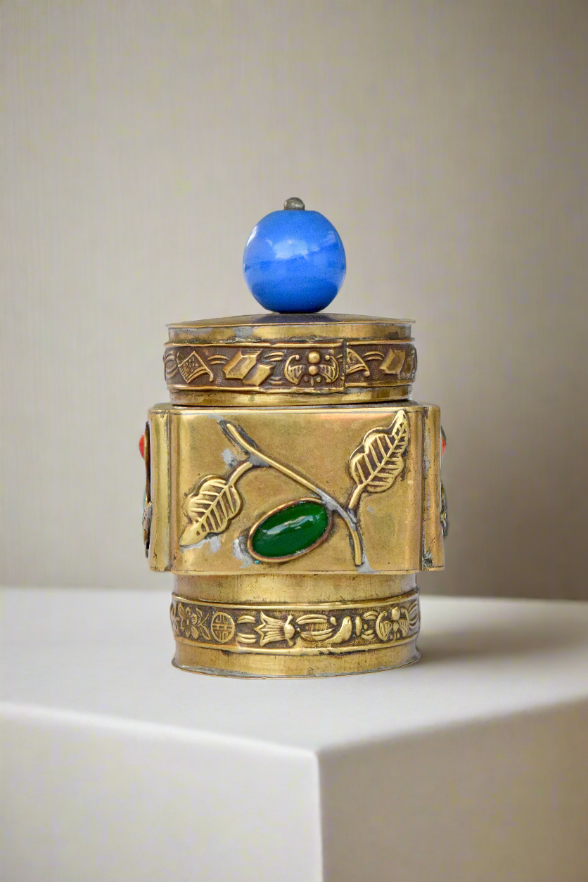 Chinese Brass Jar with Peking Glass