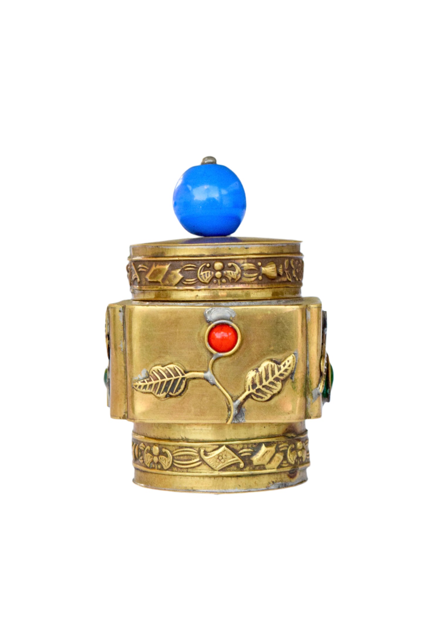 Chinese Brass Jar with Peking Glass