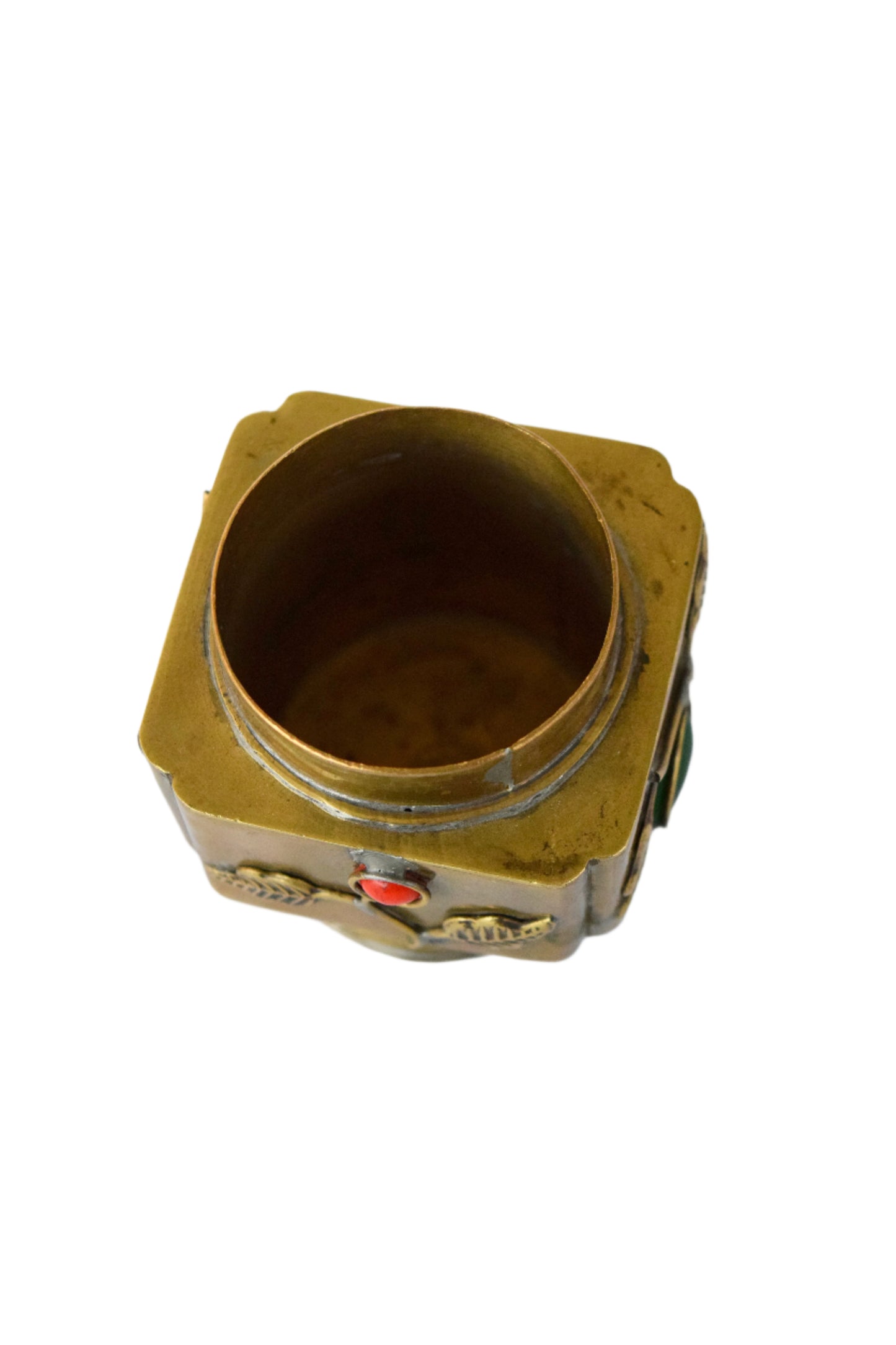 Chinese Brass Jar with Peking Glass
