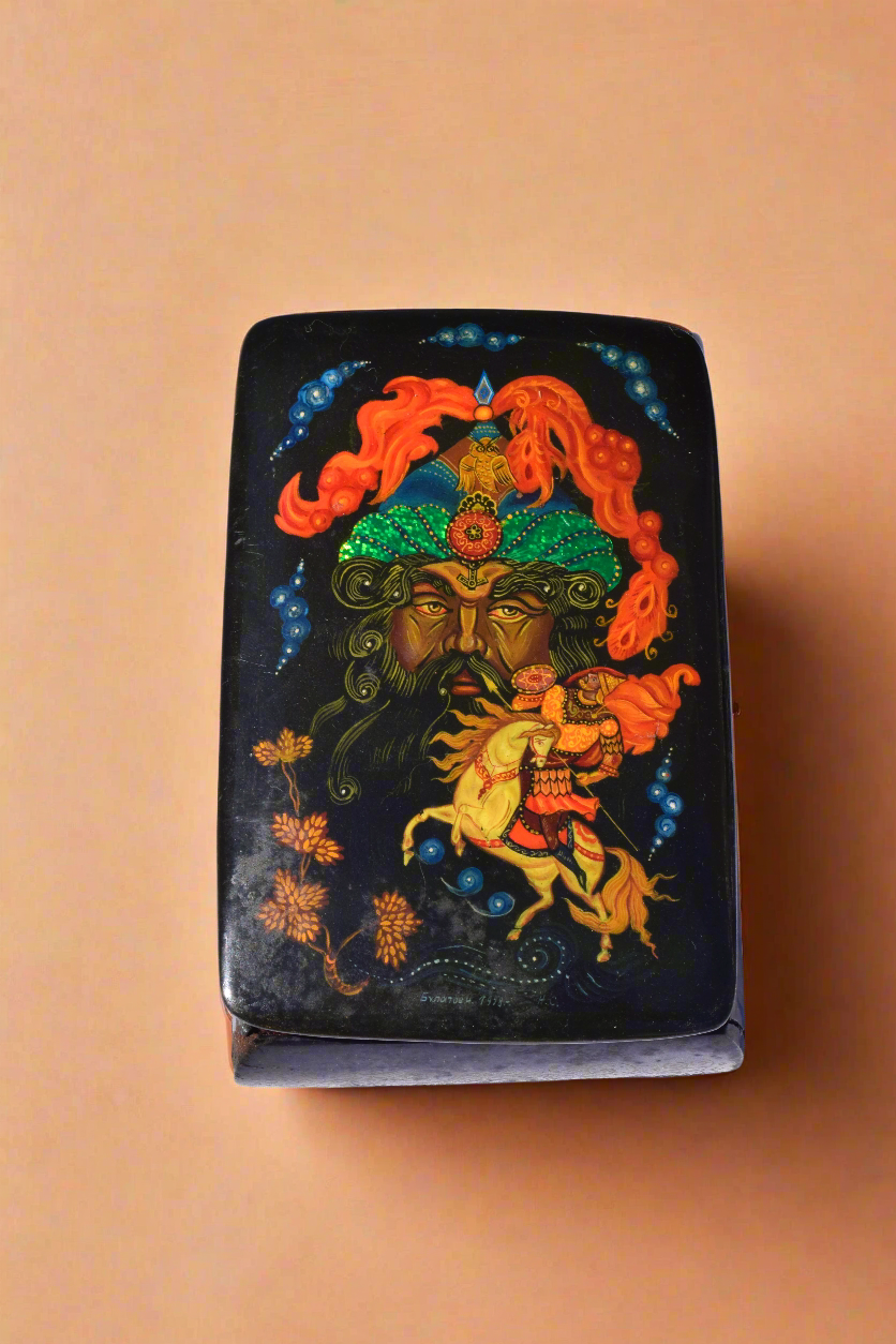 Russian Painted Lacquer Box-Bogatyr Warrior