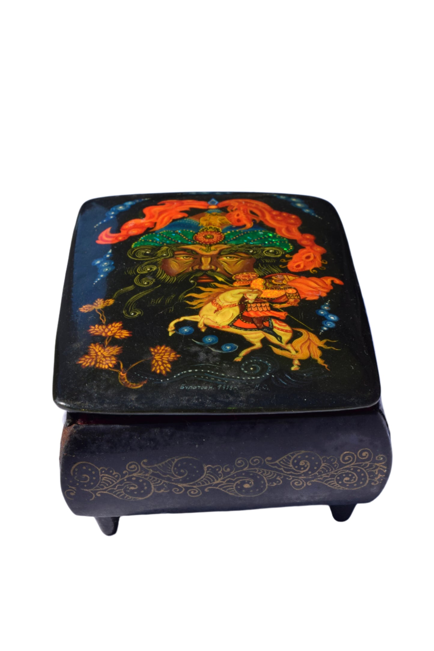 Russian Painted Lacquer Box-Bogatyr Warrior