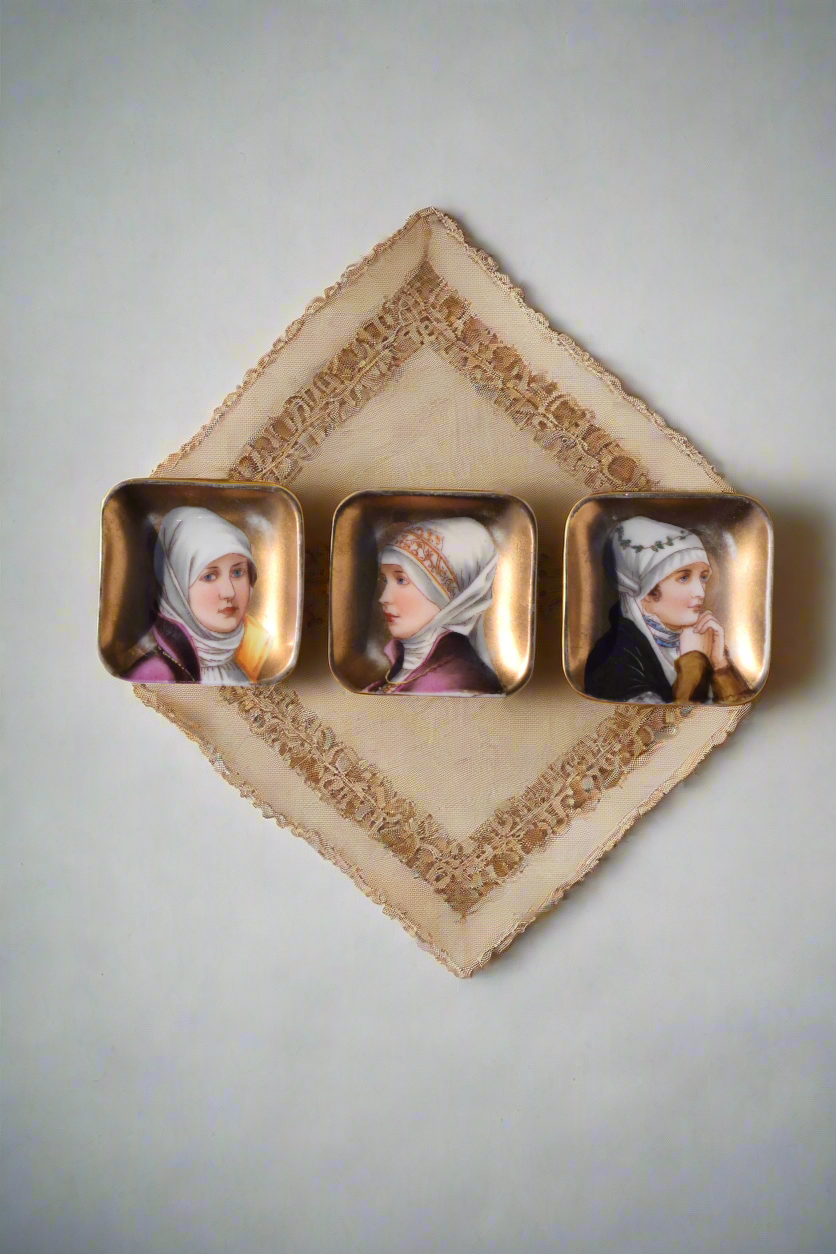 Set of Three Portrait Miniature Porcelain Dishes