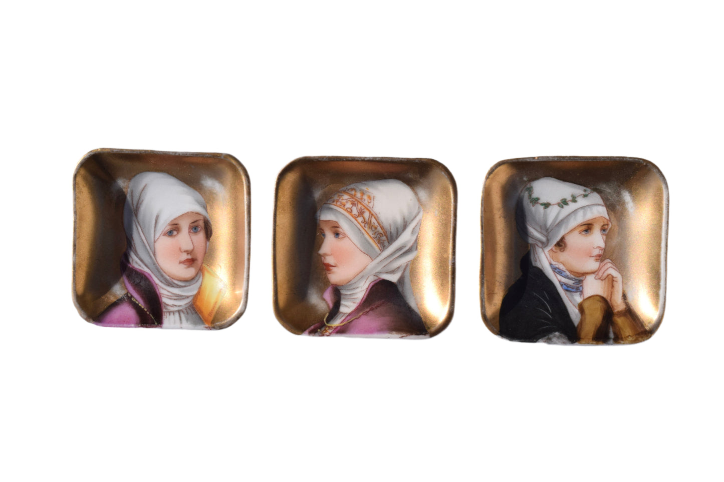 Set of Three Portrait Miniature Porcelain Dishes