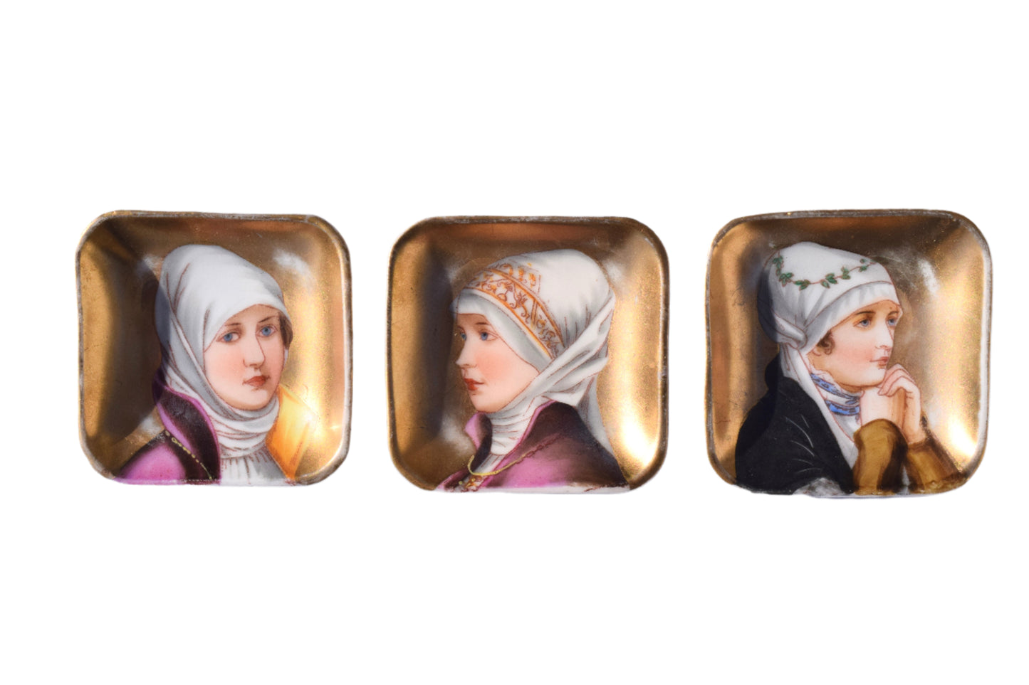 Set of Three Portrait Miniature Porcelain Dishes