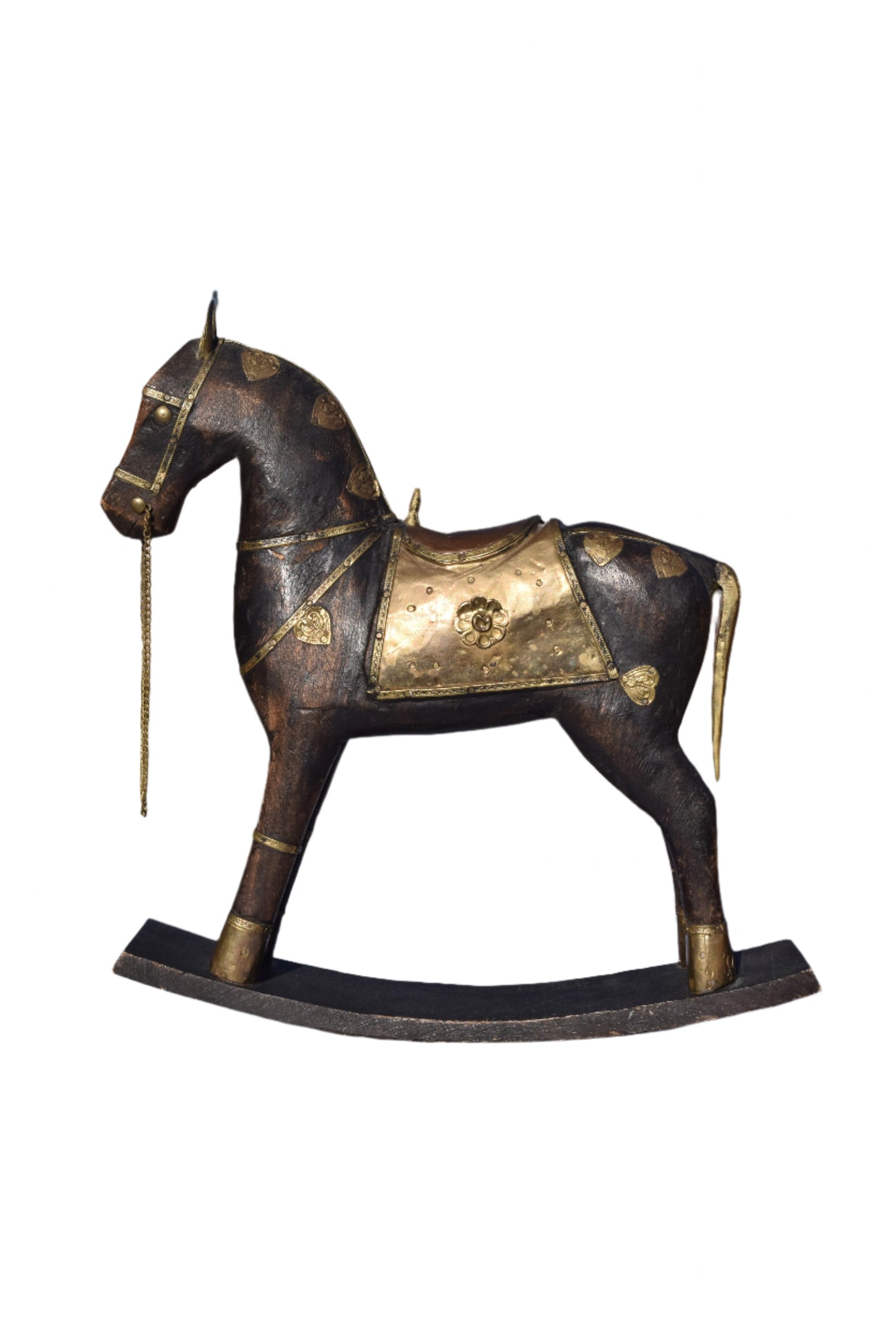 Brass & Copper Adorned Wooden Rocking Horse