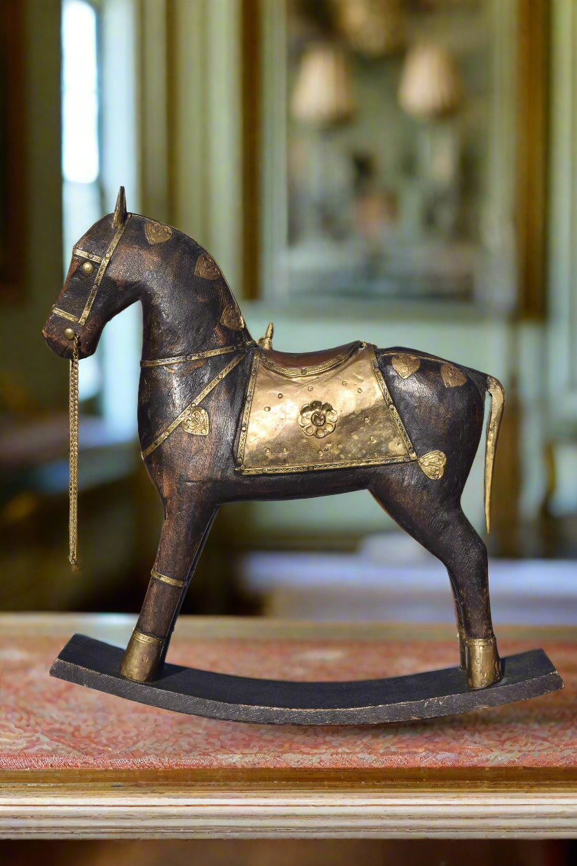 Brass & Copper Adorned Wooden Rocking Horse