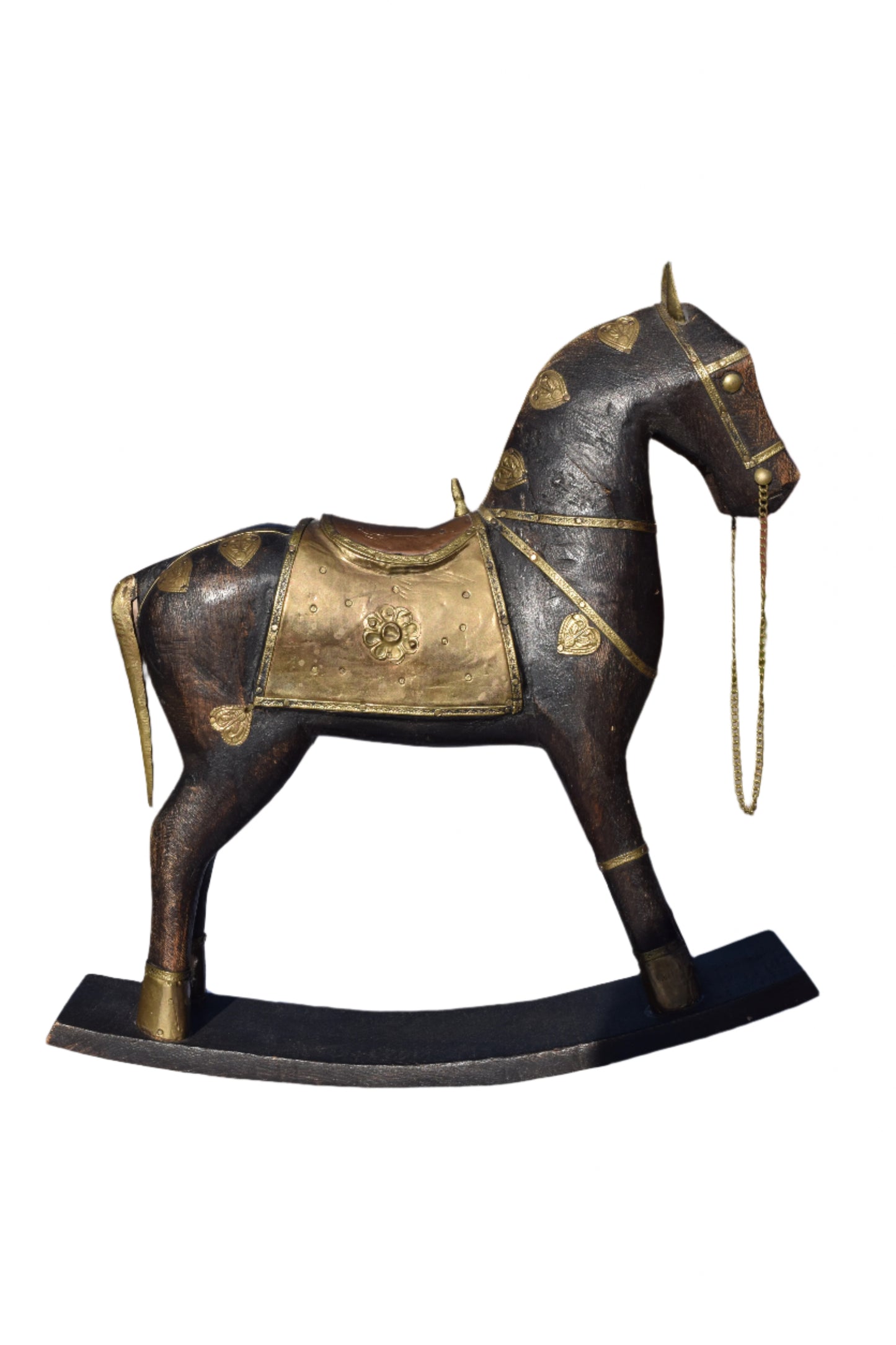 Brass & Copper Adorned Wooden Rocking Horse