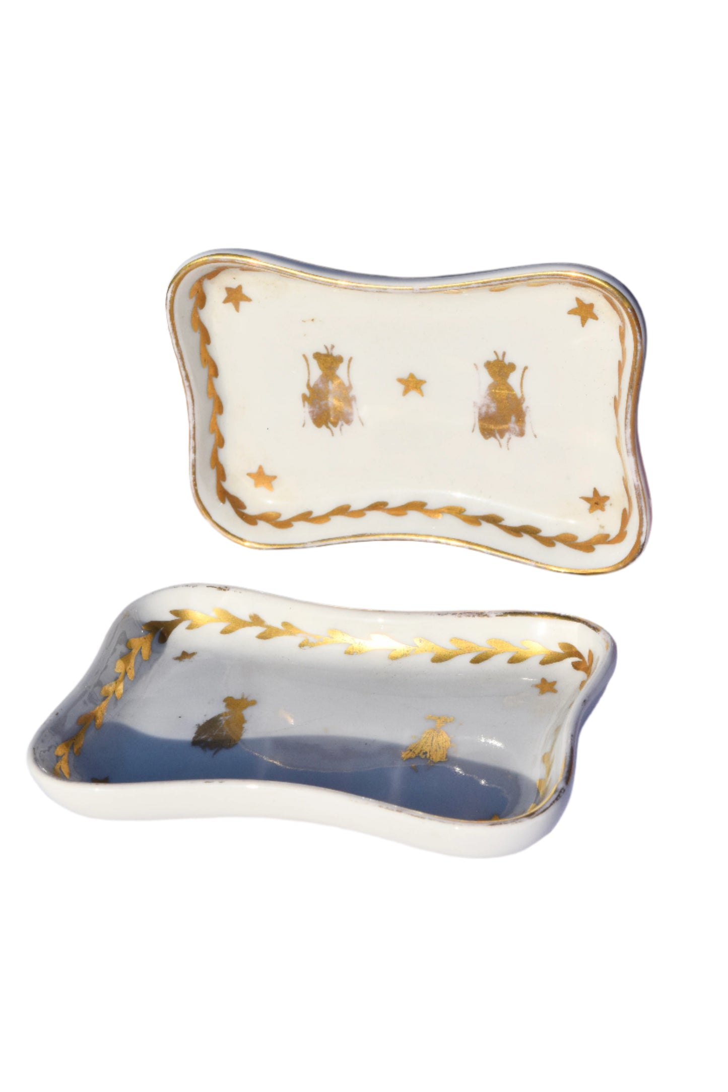French Pair of Napoleon Bee Porcelain Trinket Dishes