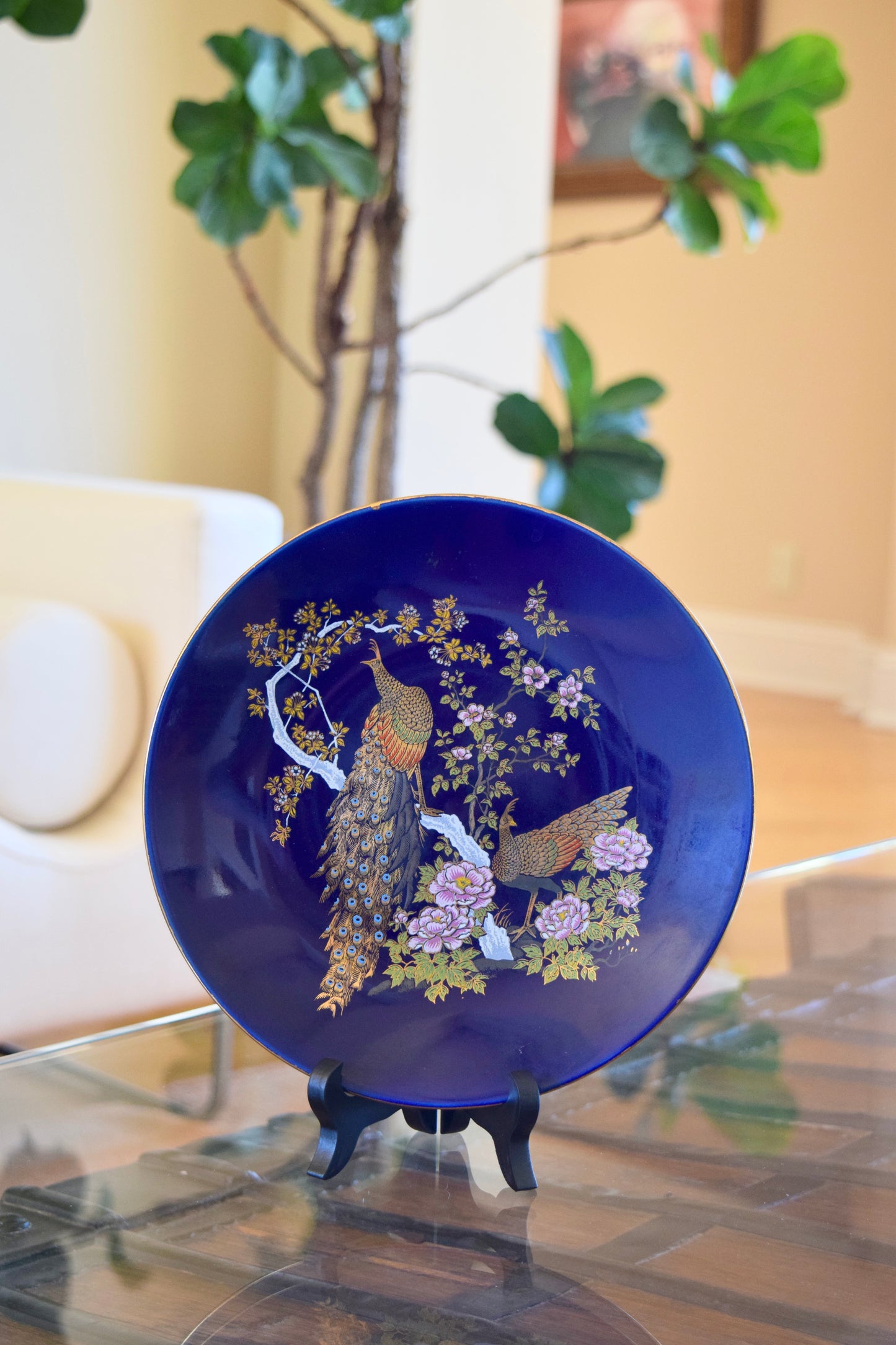 Japanese Cobalt Blue Peacock Decorative Plate
