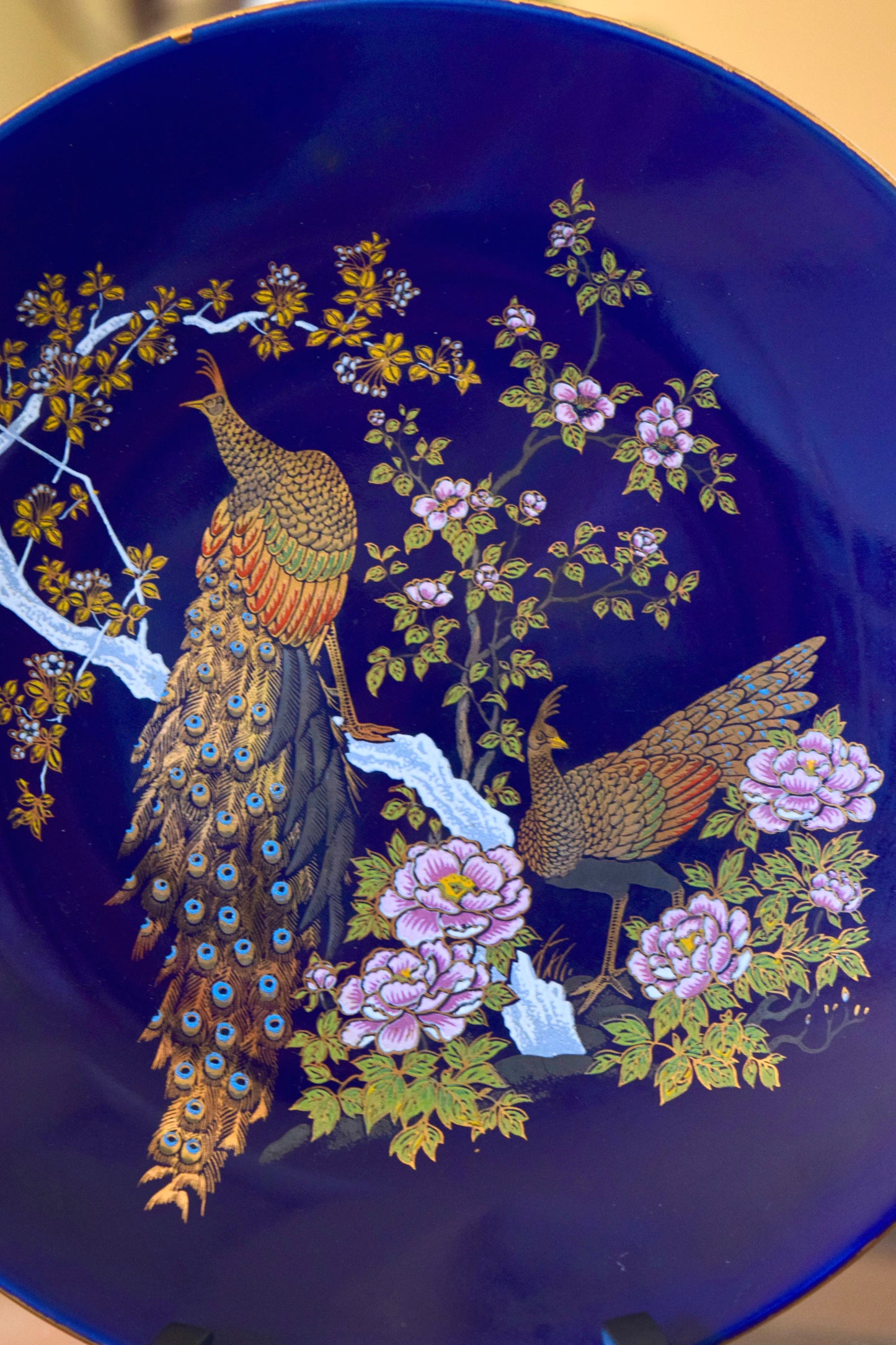 Japanese Cobalt Blue Peacock Decorative Plate