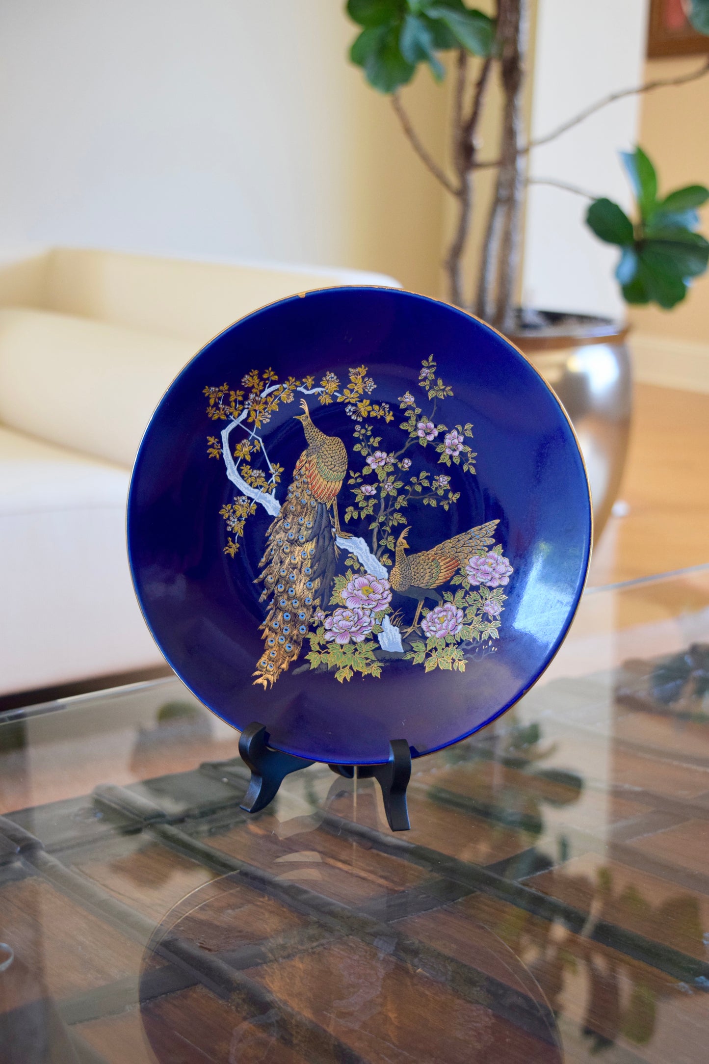 Japanese Cobalt Blue Peacock Decorative Plate