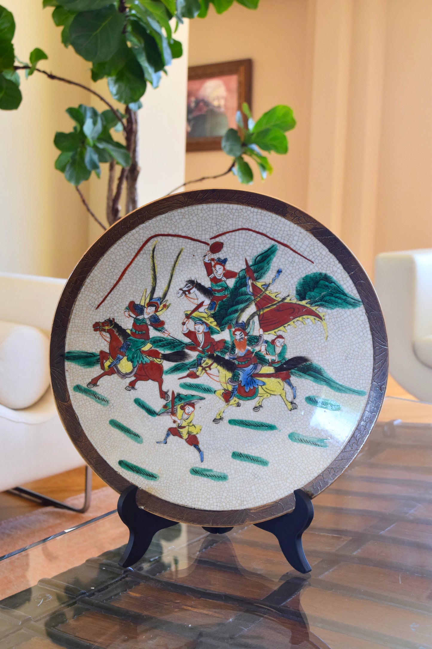 Chinese Crackle-Glazed Ceramic Charger