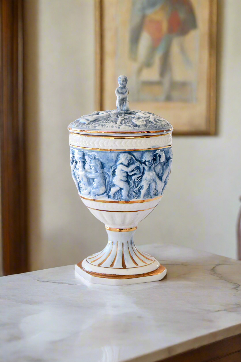 Capodimonte Cherub Urn with Lid