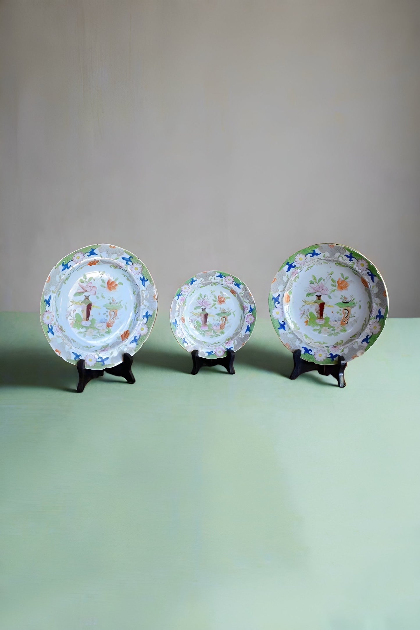 Georgian Mason's Ironstone Table & Flower Pot Pattern Plates Set