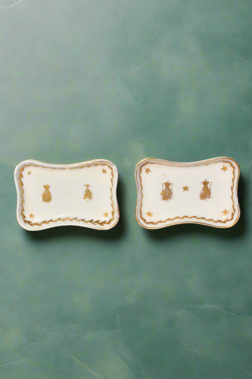 French Pair of Napoleon Bee Porcelain Trinket Dishes