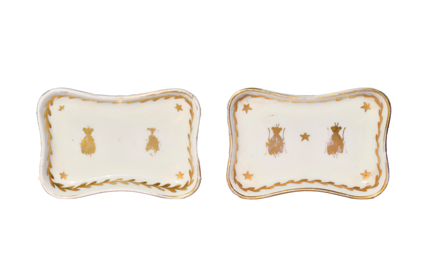 French Pair of Napoleon Bee Porcelain Trinket Dishes