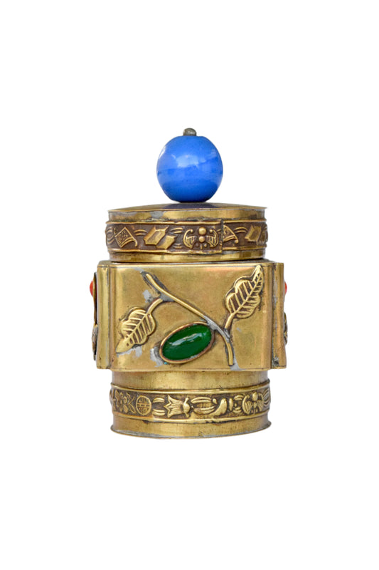 Chinese Brass Jar with Peking Glass