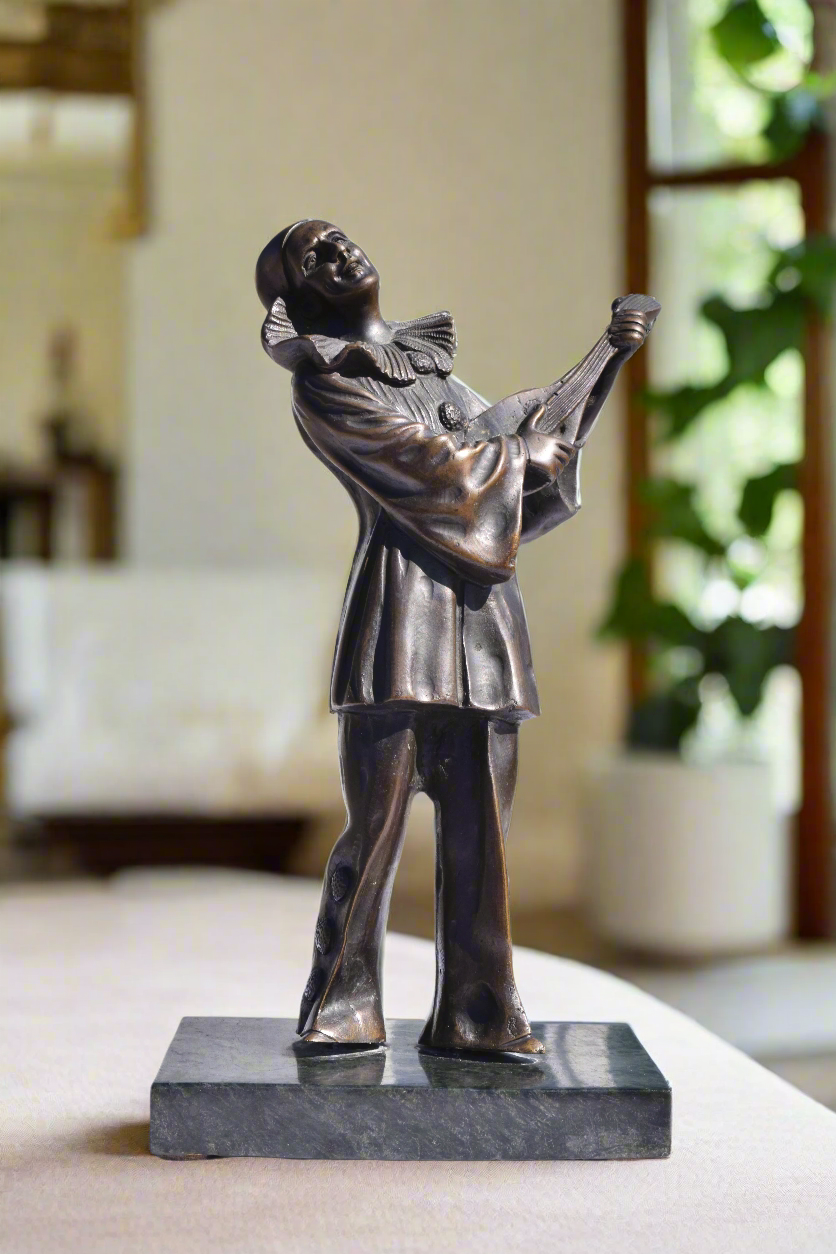 Art Deco Bronze Pierrot with Mandolin