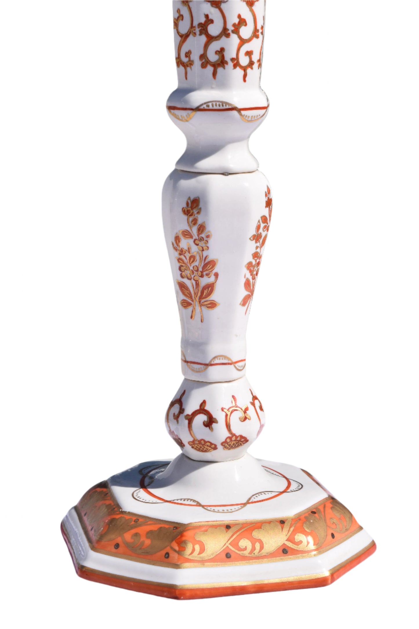 Pair of Italian Porcelain Candlesticks, Iron-Red and Gilt