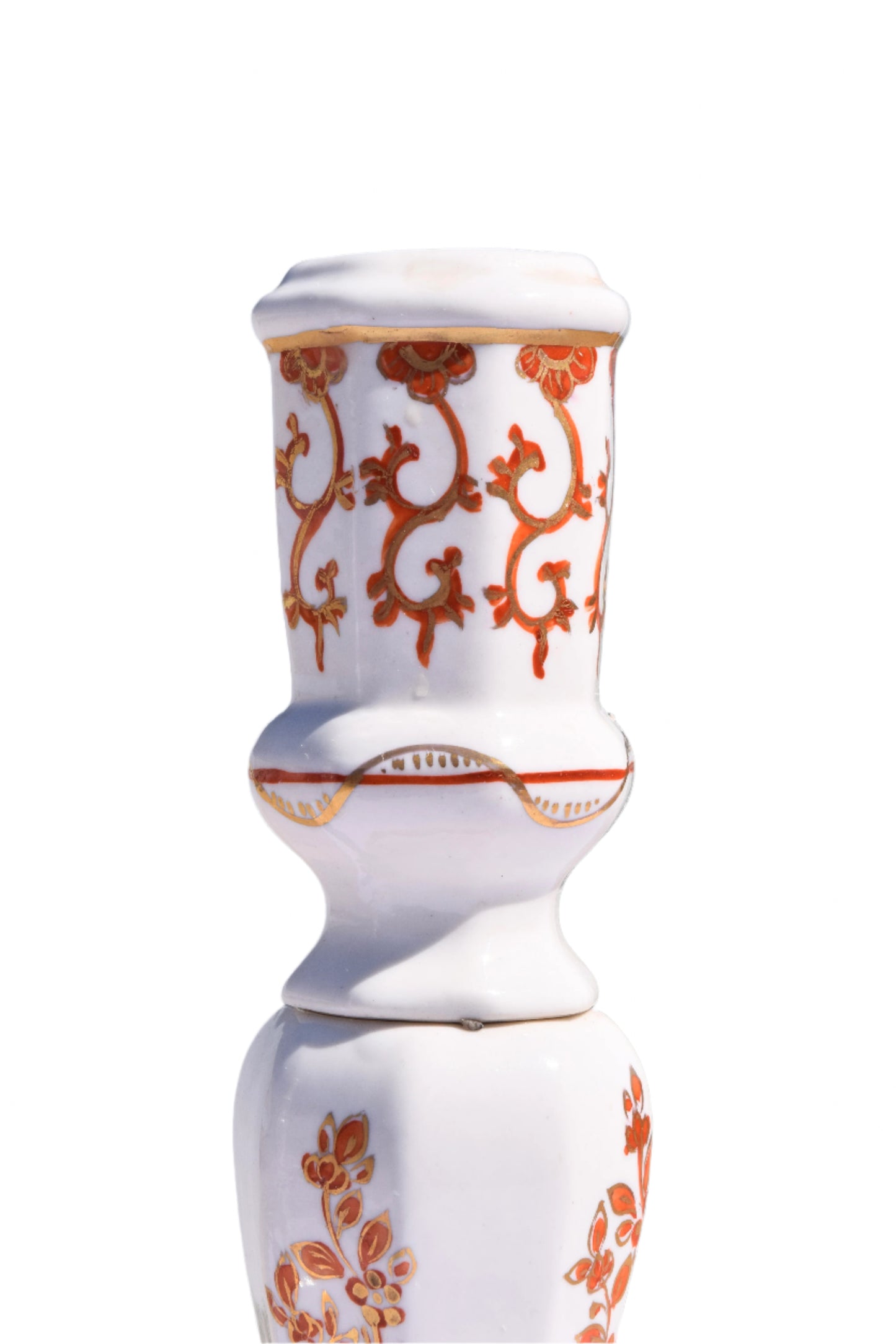 Pair of Italian Porcelain Candlesticks, Iron-Red and Gilt