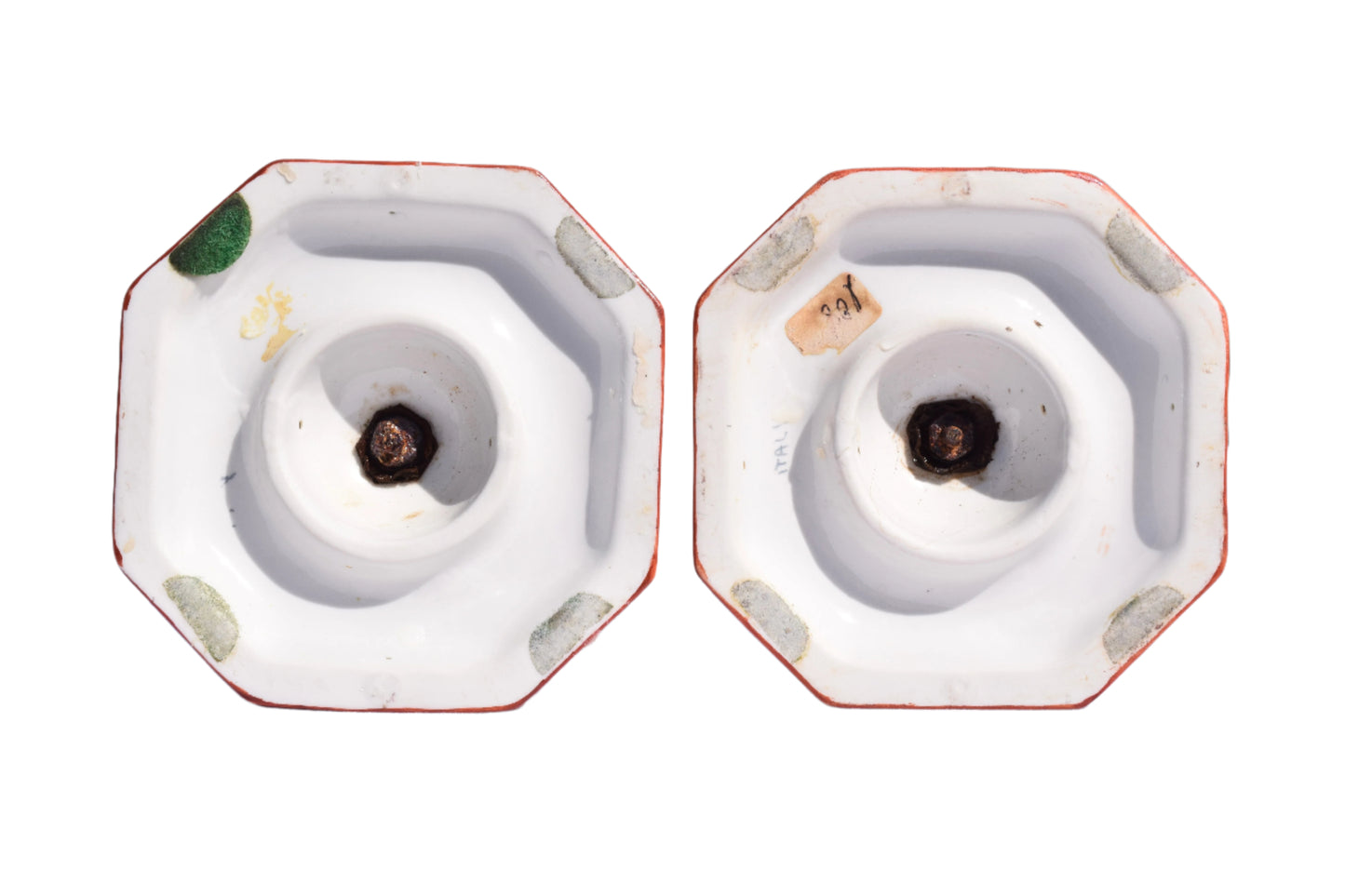 Pair of Italian Porcelain Candlesticks, Iron-Red and Gilt