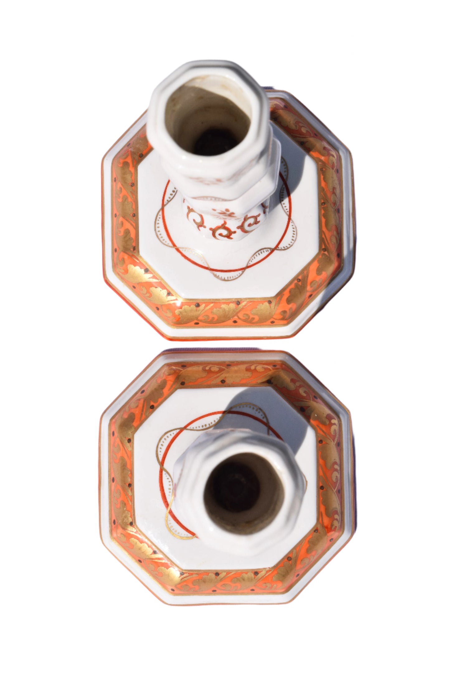 Pair of Italian Porcelain Candlesticks, Iron-Red and Gilt