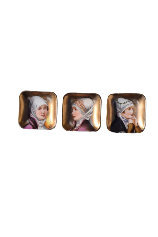 Set of Three Portrait Miniature Porcelain Dishes