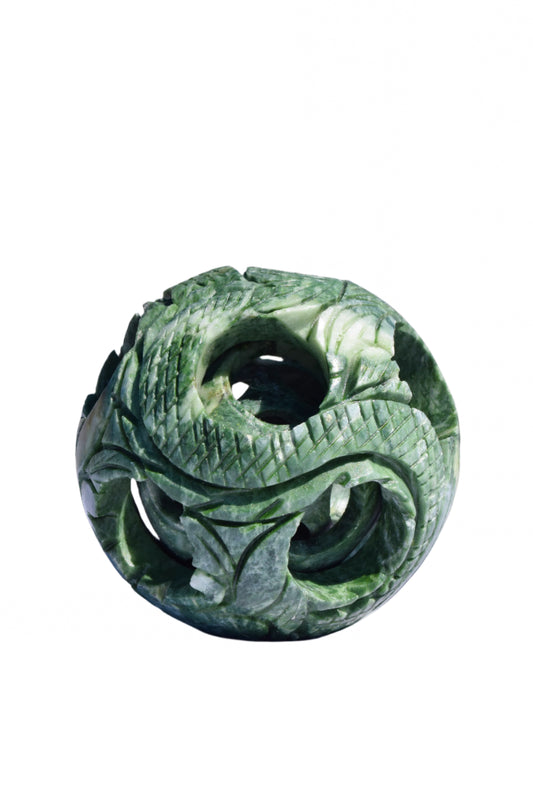 Chinese Carved Jade Dragon Puzzle Ball