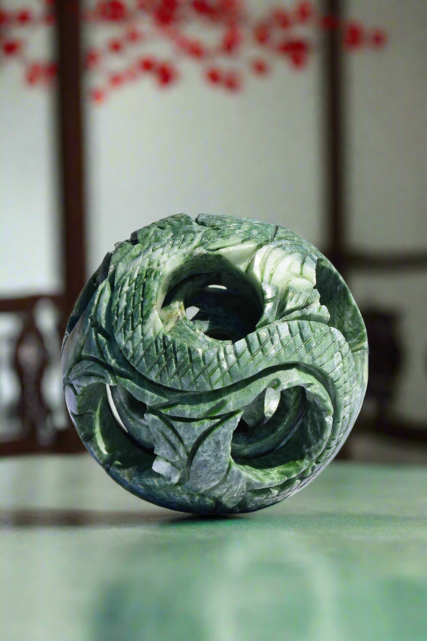 Chinese Carved Jade Dragon Puzzle Ball