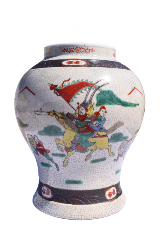 Chinese Wucai Warrior Jar