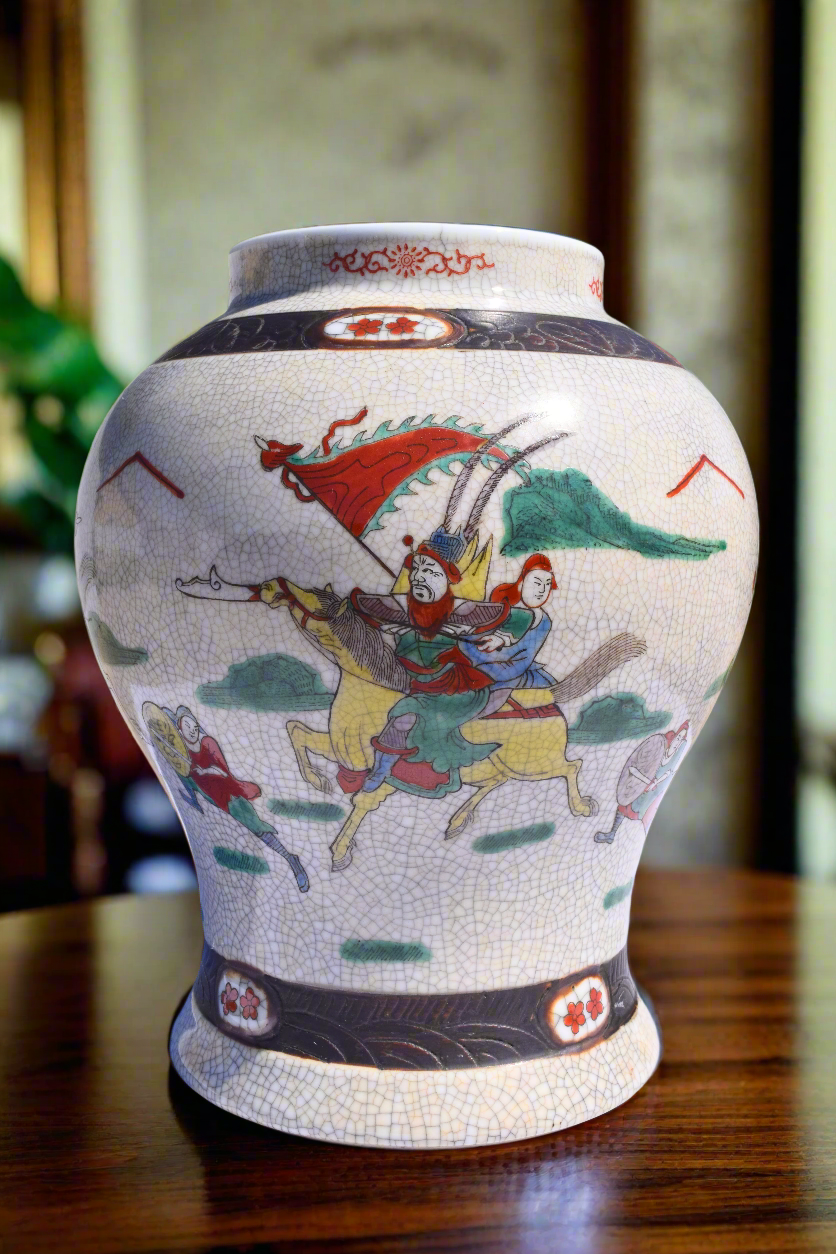 Chinese Wucai Warrior Jar
