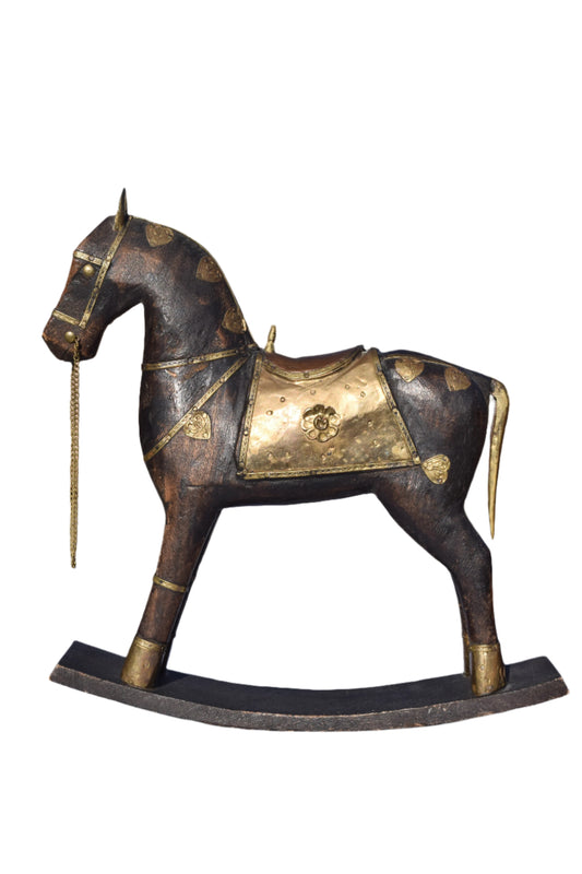 Brass & Copper Adorned Wooden Rocking Horse