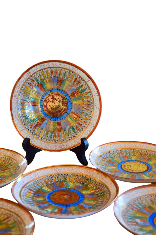 Japanese Kutani 'Thousand Faces' Porcelain Plates (Set of 6)