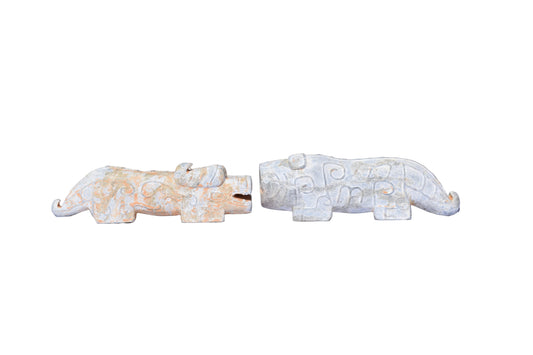 Pair of Archaic-Style Carved Stone Mythical Beast Figures