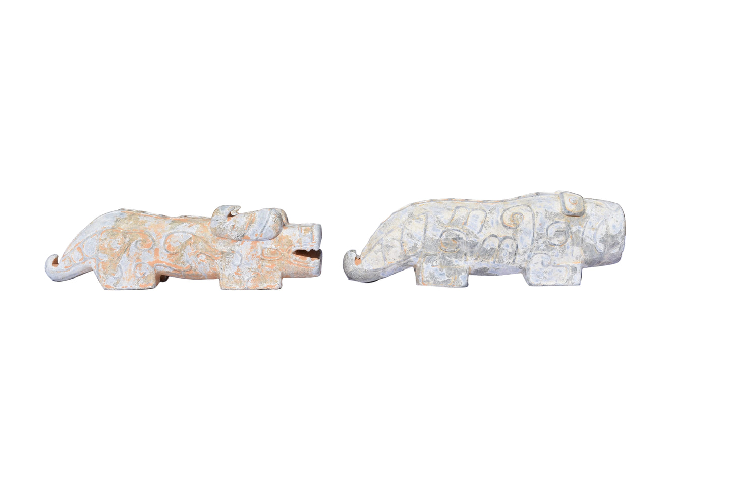Pair of Archaic-Style Carved Stone Mythical Beast Figures