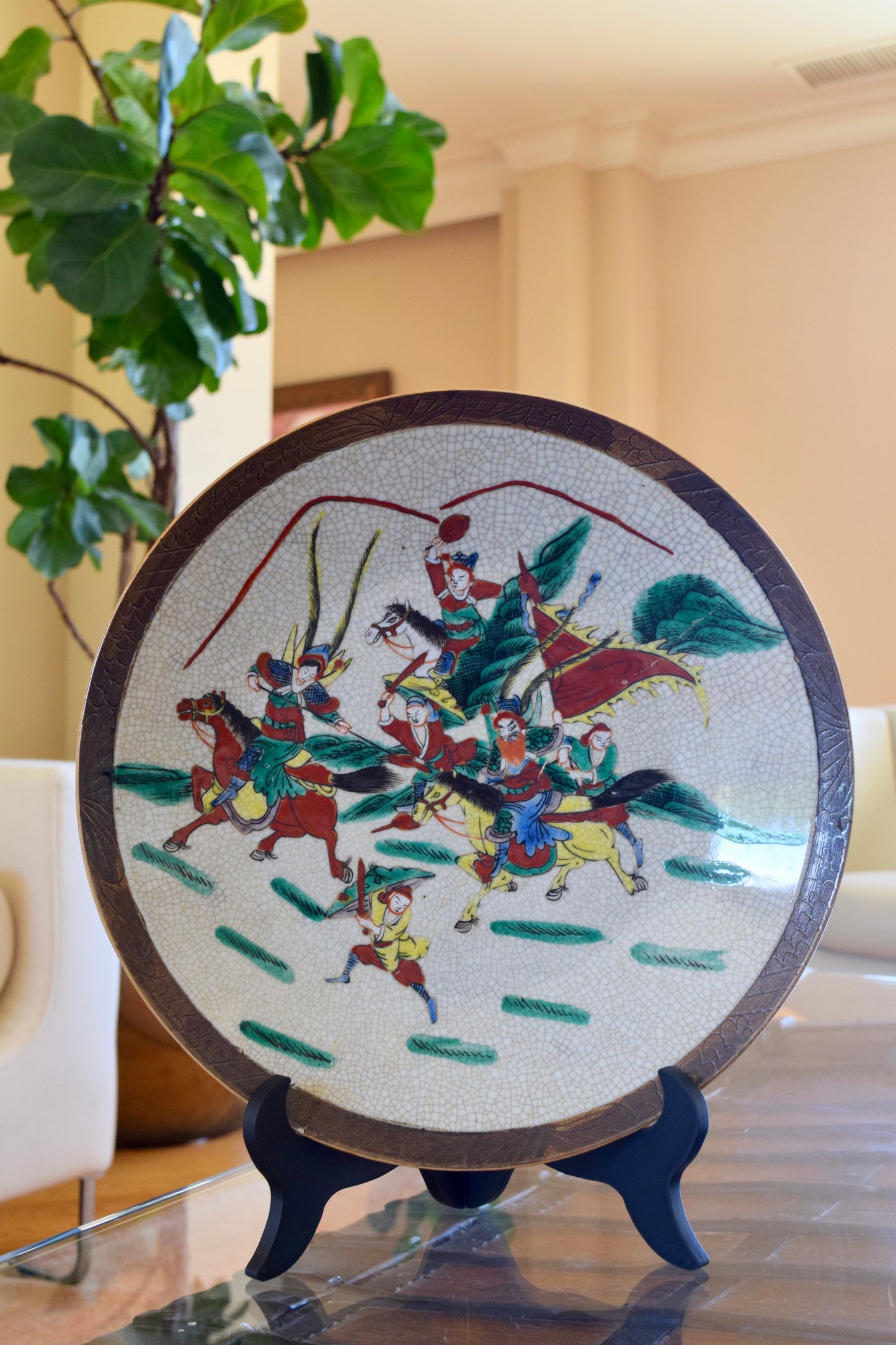 Chinese Crackle-Glazed Ceramic Charger