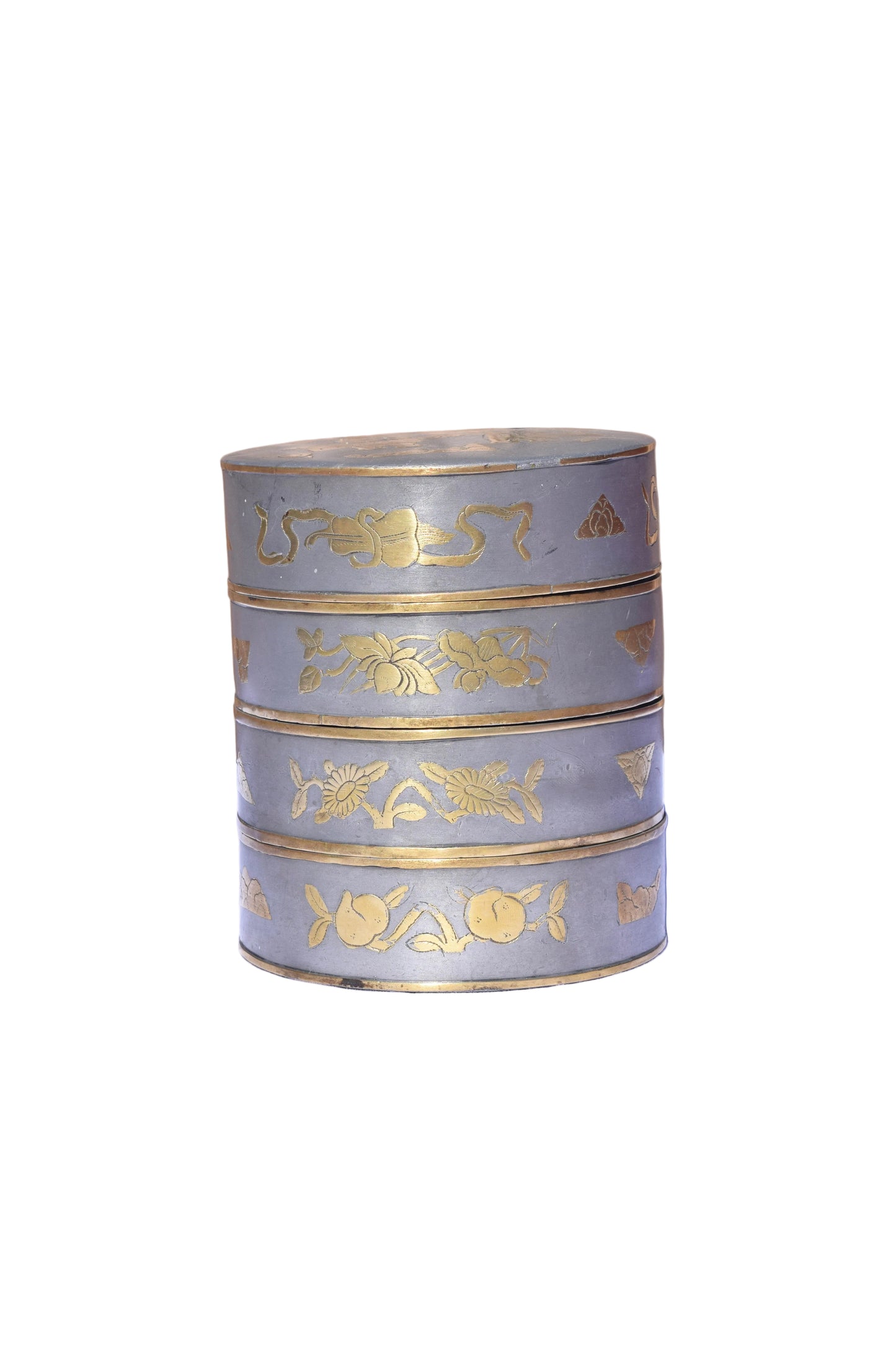 Chinese Pewter Four-Tier Stacking Sweetmeat Box