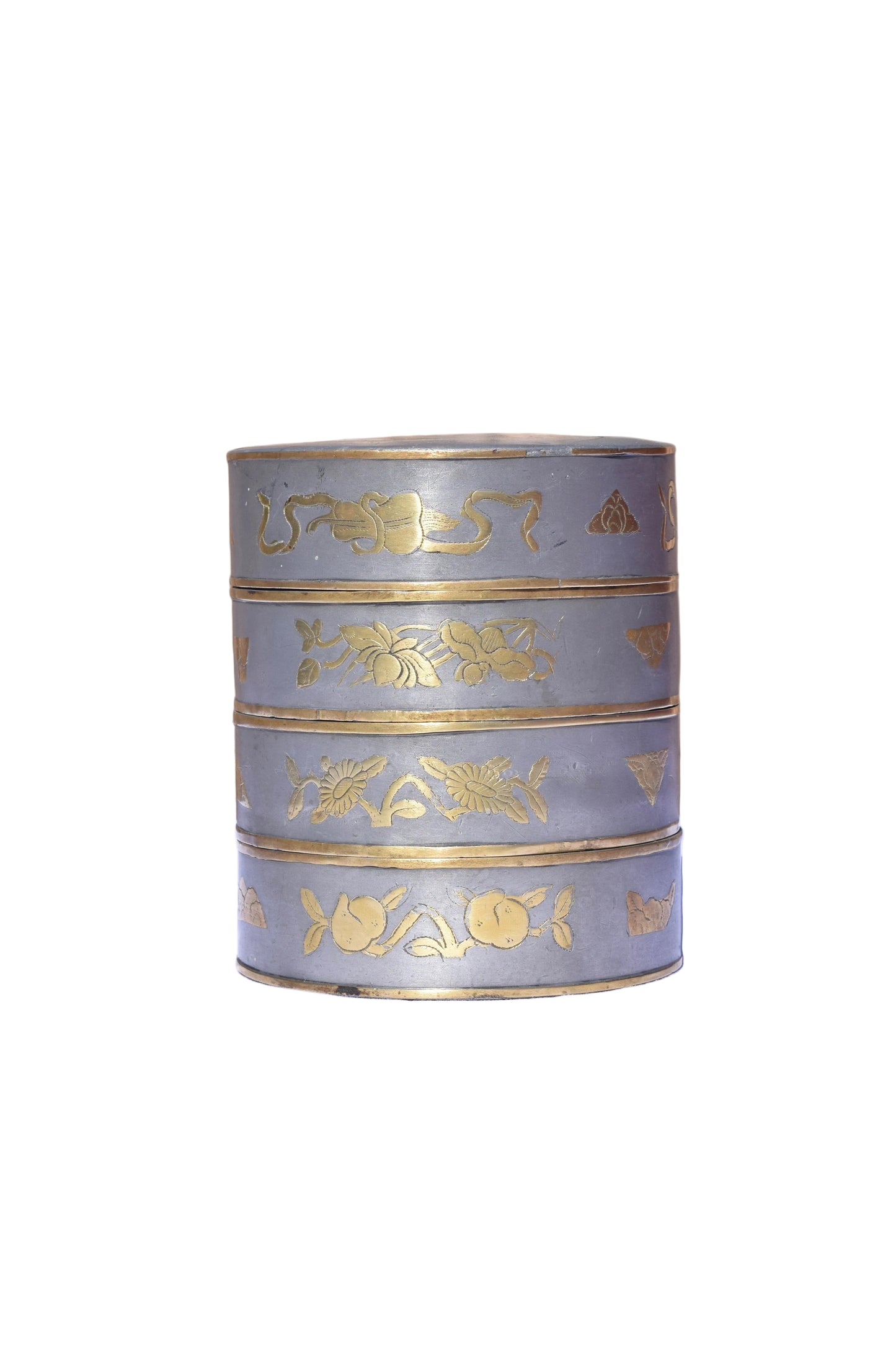 Chinese Pewter Four-Tier Stacking Sweetmeat Box