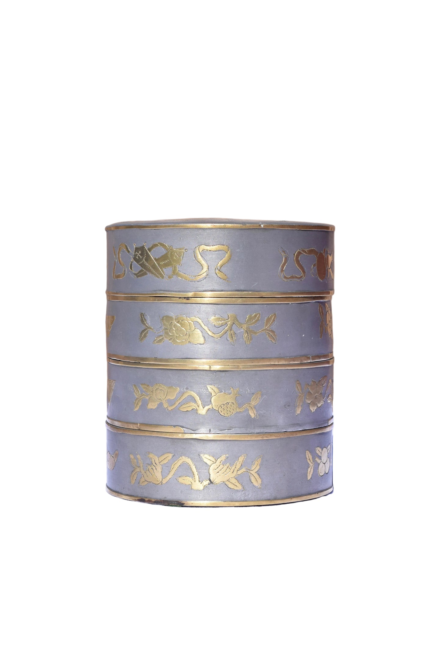 Chinese Pewter Four-Tier Stacking Sweetmeat Box