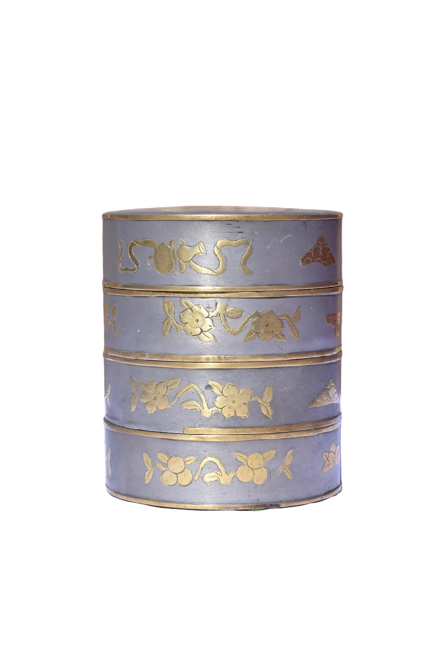 Chinese Pewter Four-Tier Stacking Sweetmeat Box