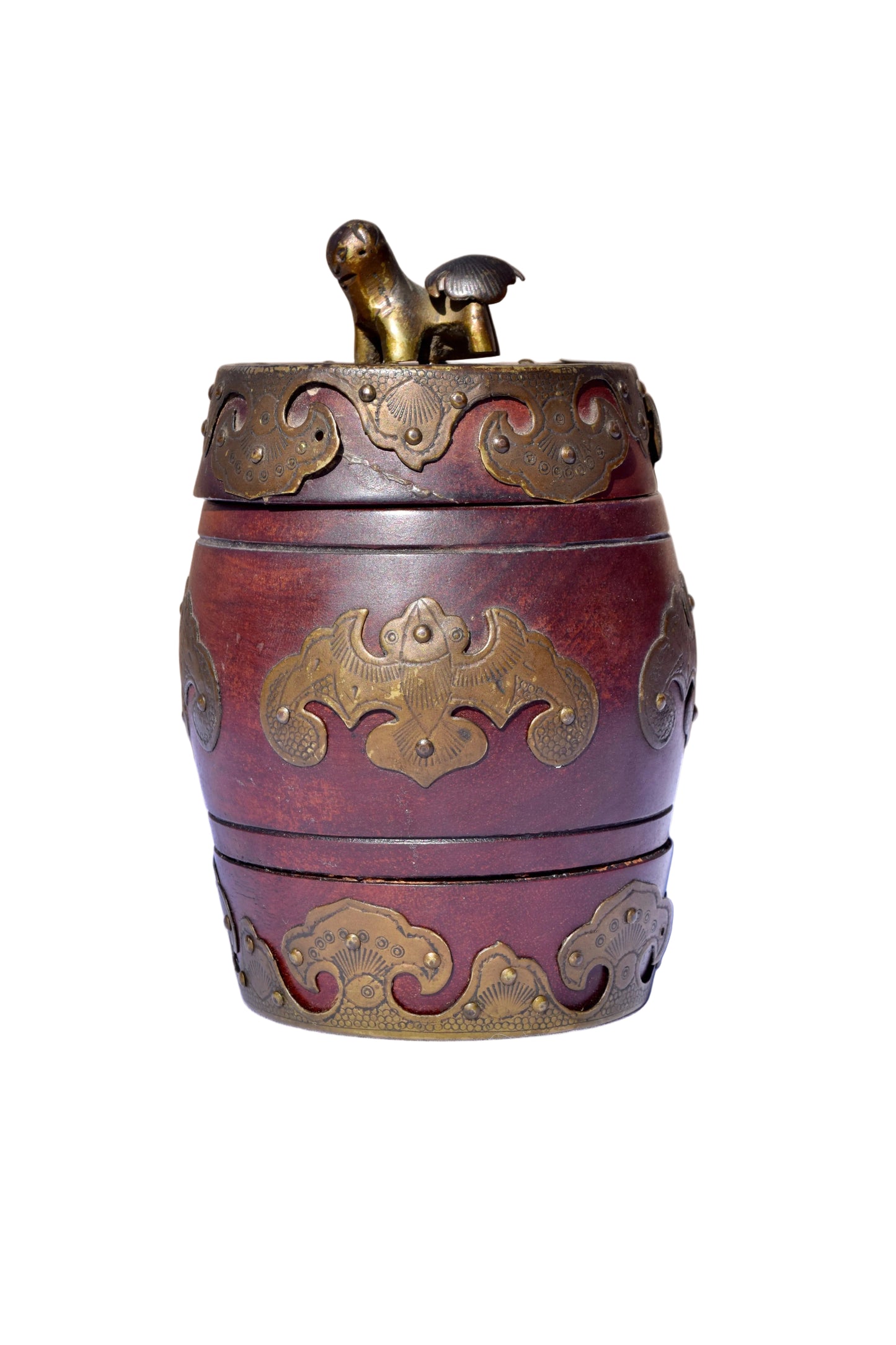 Chinese Mahogany Barrel Box with Brass Mounts