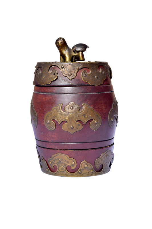 Chinese Mahogany Barrel Box with Brass Mounts