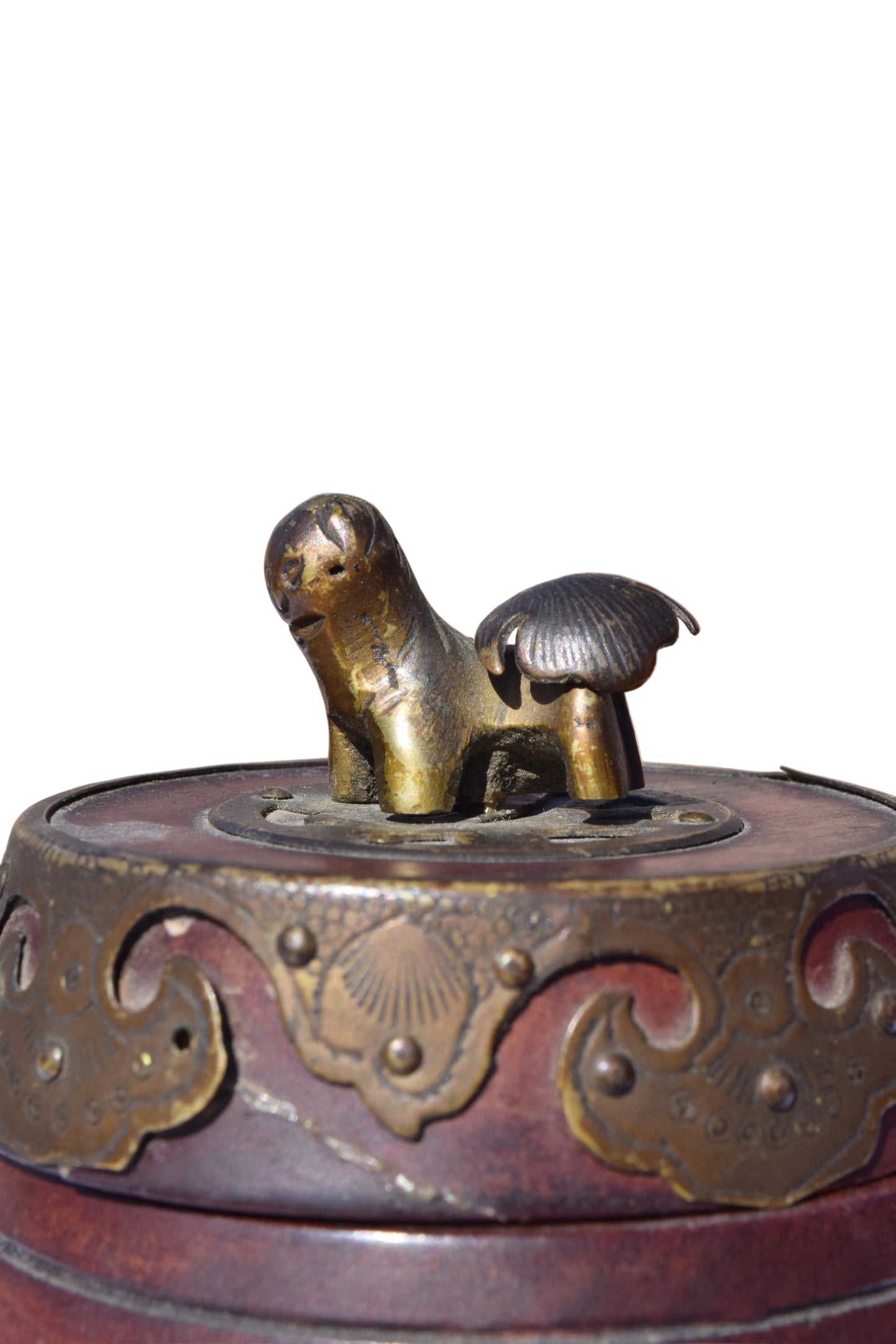 Chinese Mahogany Barrel Box with Brass Mounts