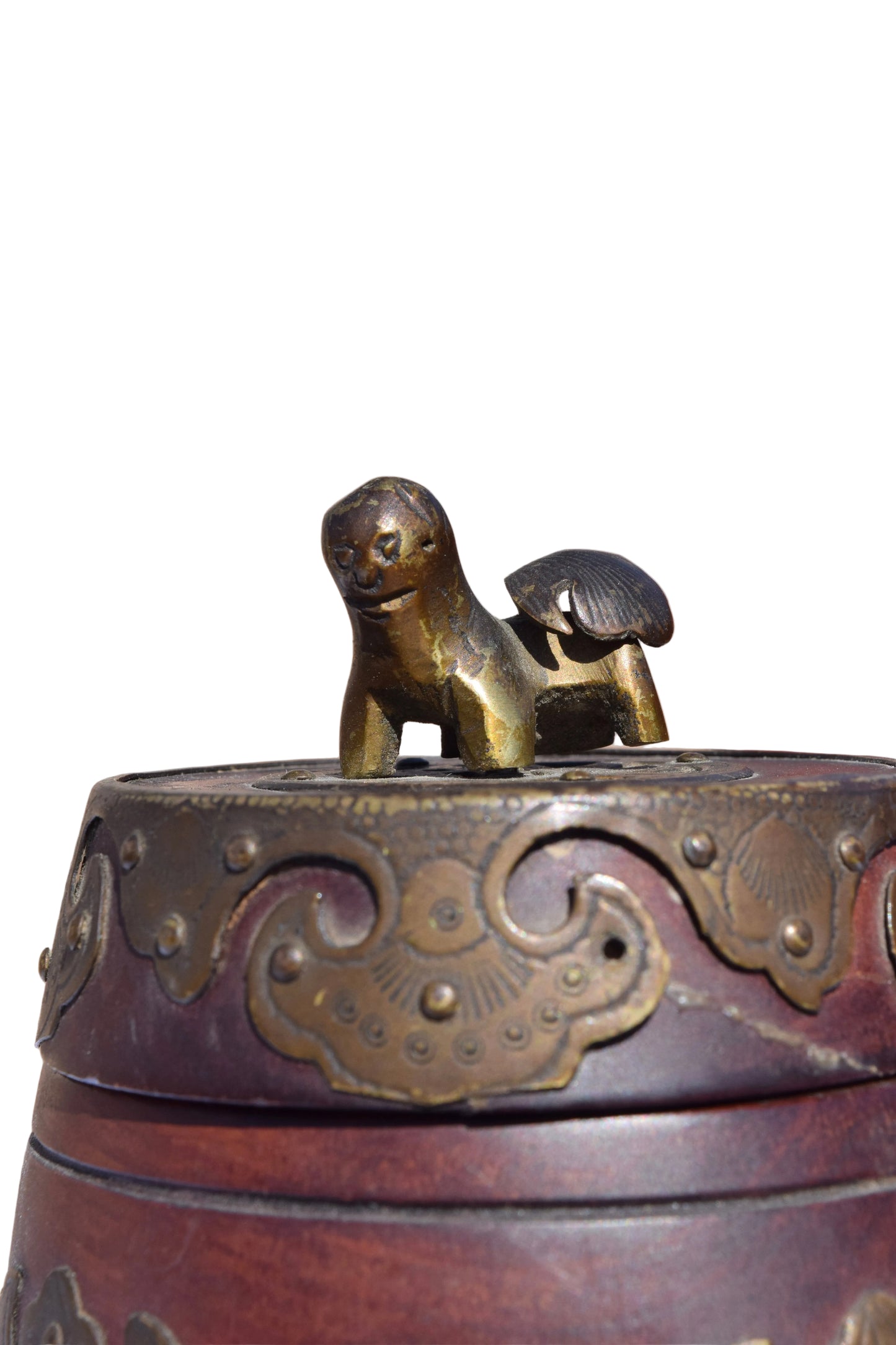 Chinese Mahogany Barrel Box with Brass Mounts