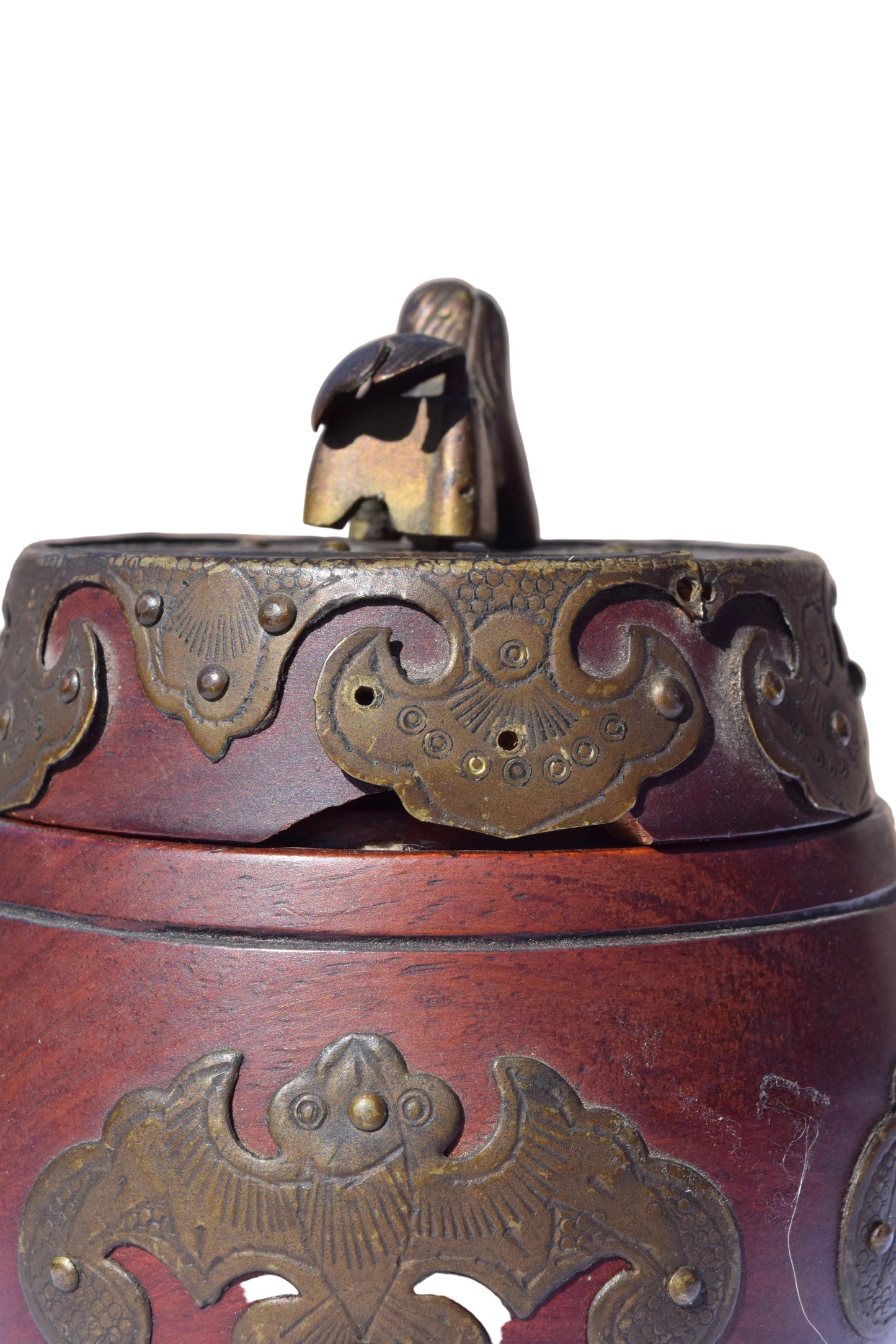 Chinese Mahogany Barrel Box with Brass Mounts