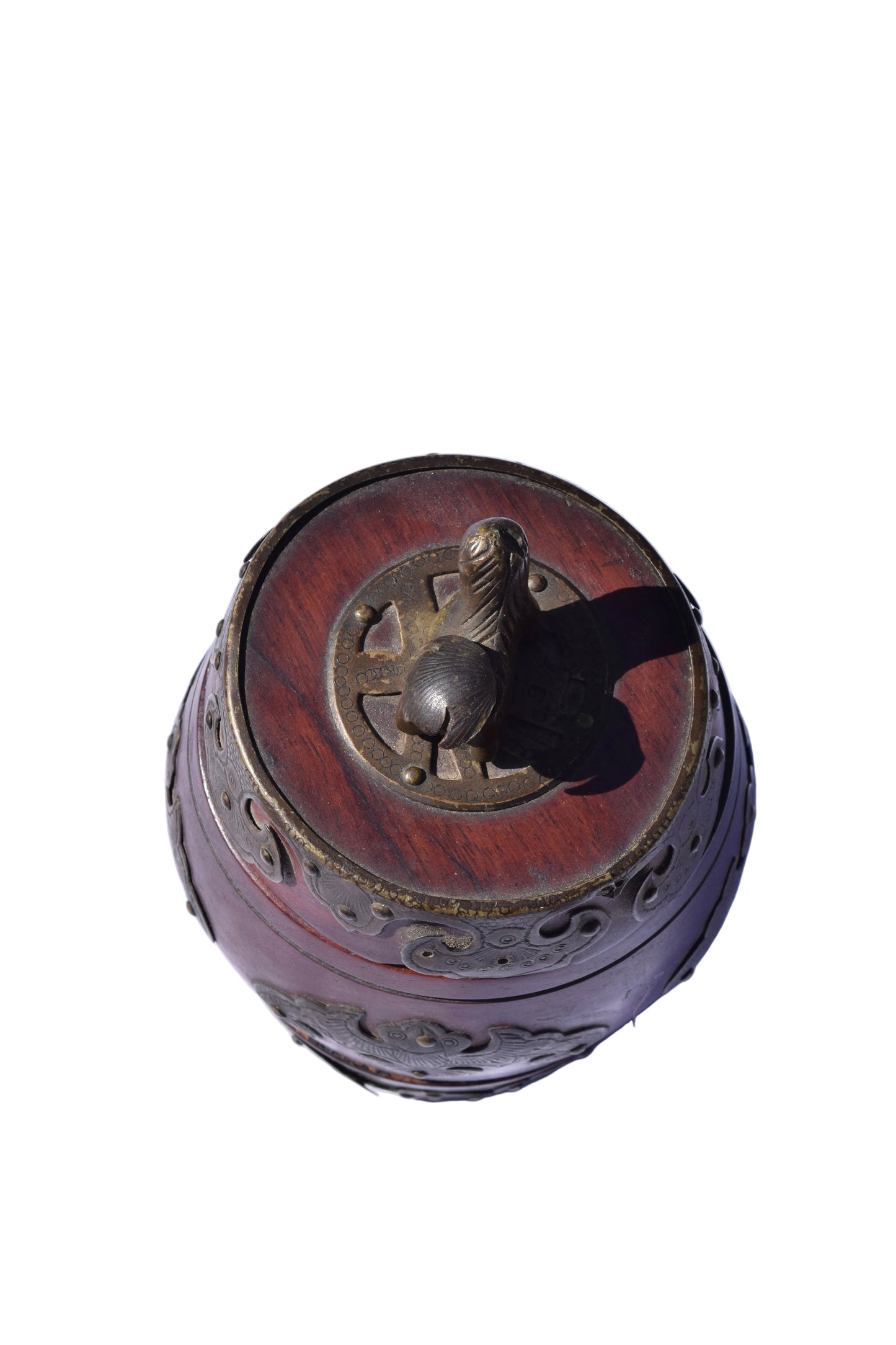 Chinese Mahogany Barrel Box with Brass Mounts
