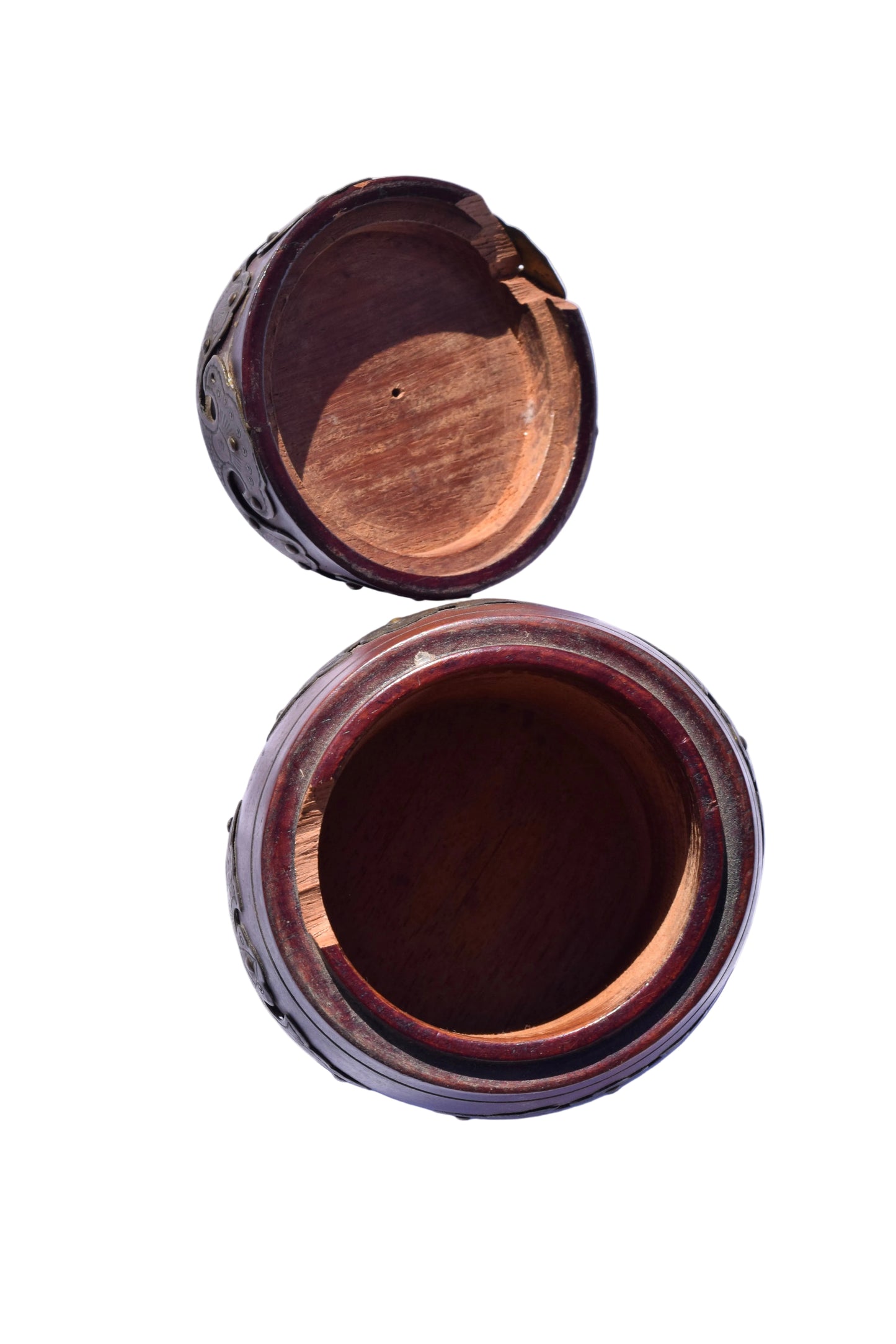 Chinese Mahogany Barrel Box with Brass Mounts