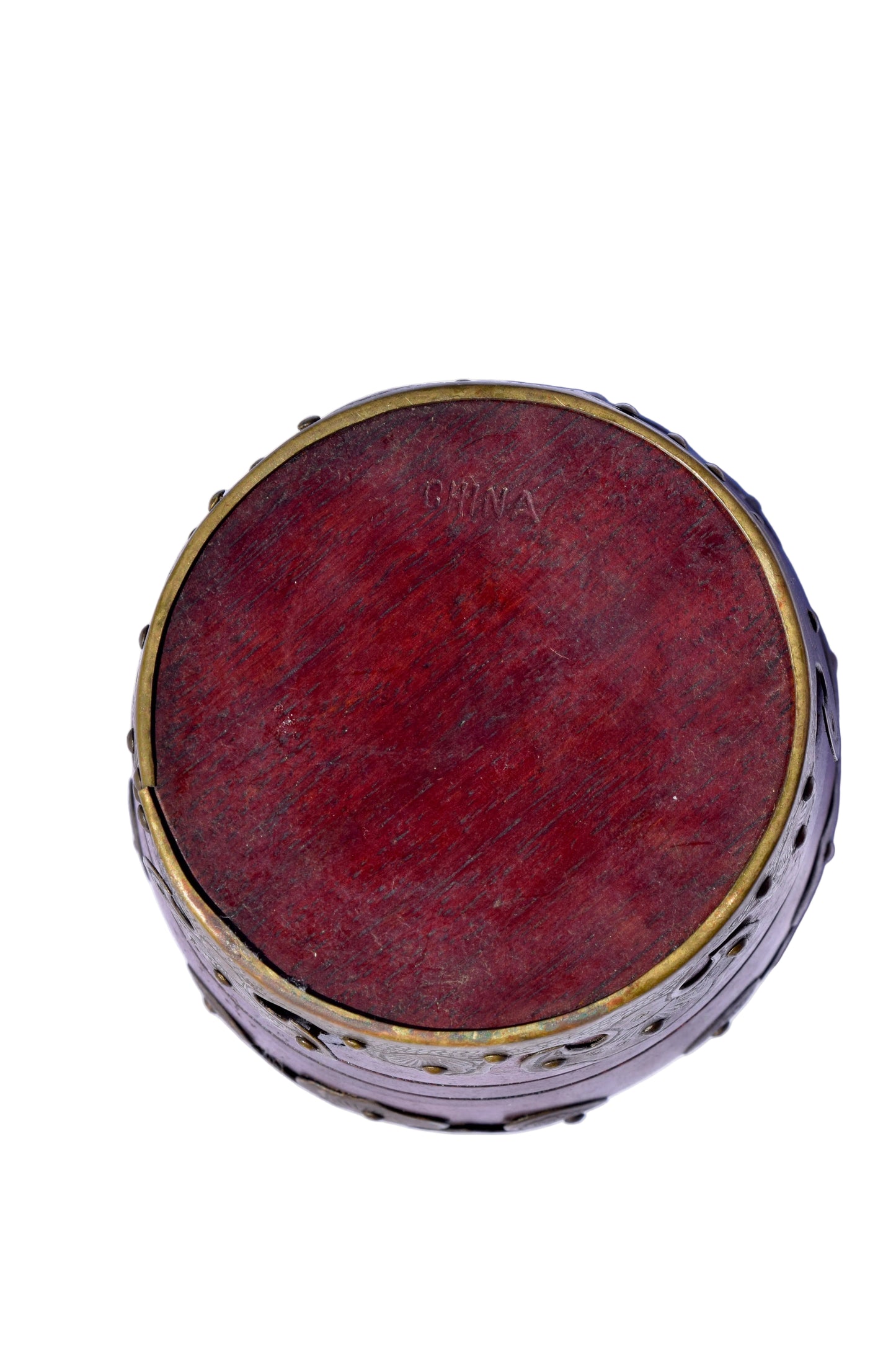 Chinese Mahogany Barrel Box with Brass Mounts